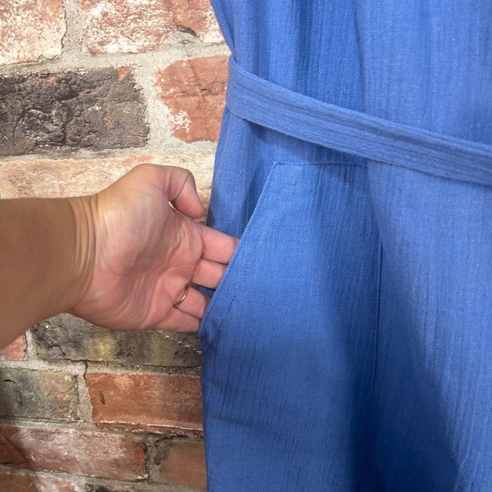 Vintage VTG Blue Linen Blend Jumpsuit Medium Size US 44 / EU 60 - 4 Thumbnail