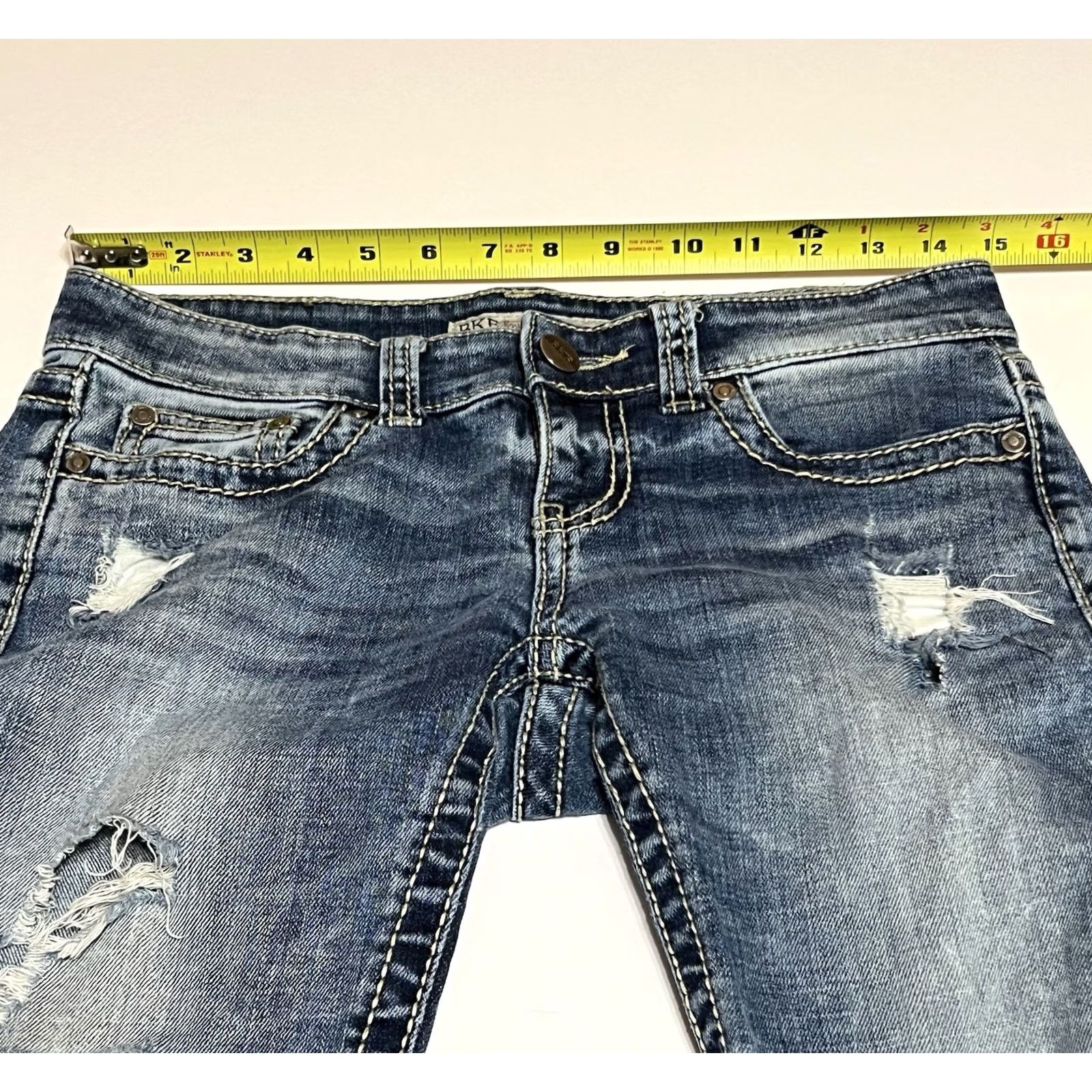 BKE BKE Stella Bootcut Jeans Blue Low Rise Denim 30 Inseam 32 Distressed Regular Rise Stretch 5-Pocket Womens Jeans Size 30" / US 8 / IT 44 - 3 Thumbnail