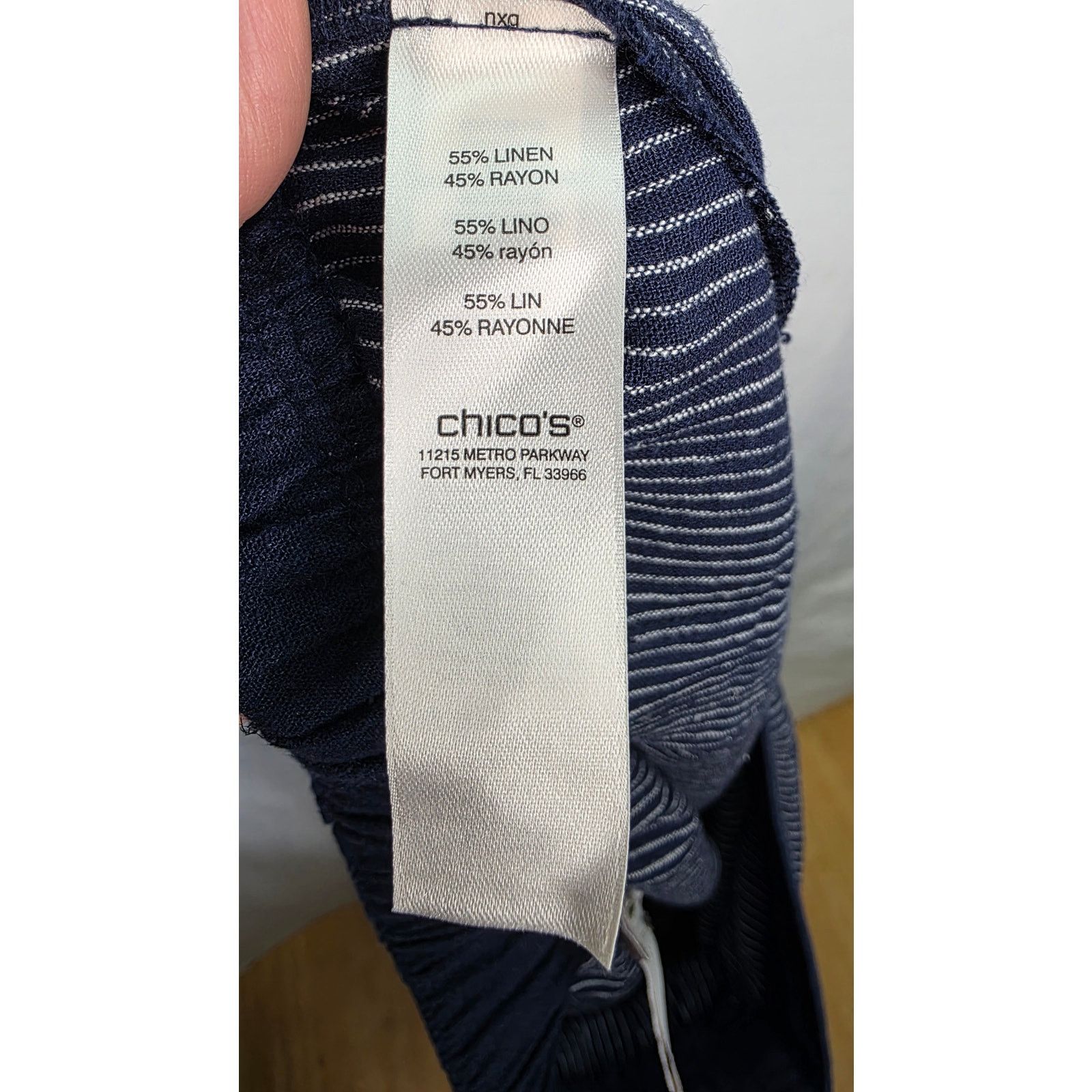 Other Chico's Linen Rayon Blend Pants Women's Large Blue Pinstripe Size 35" - 5 Thumbnail