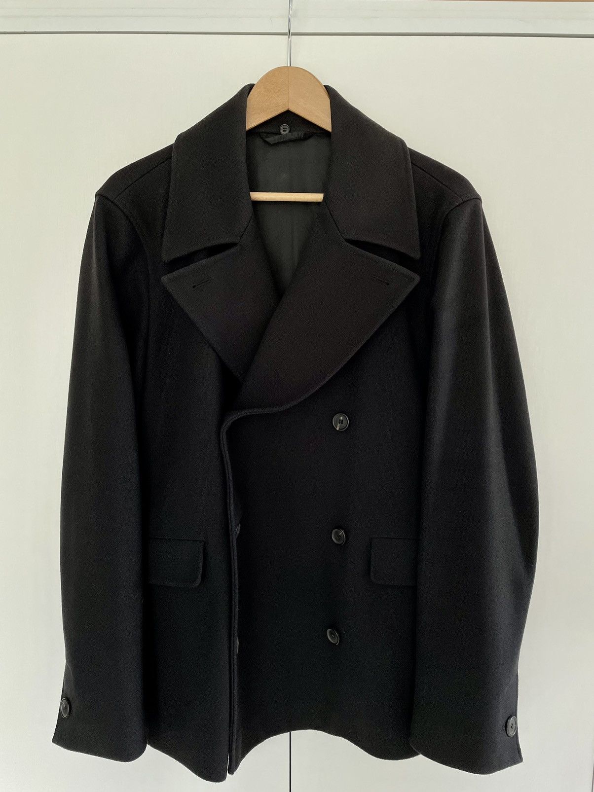 image of Miu Miu Double-Breasted Wool Heavyweight Coat Jacket Size XL in Navy, Men's