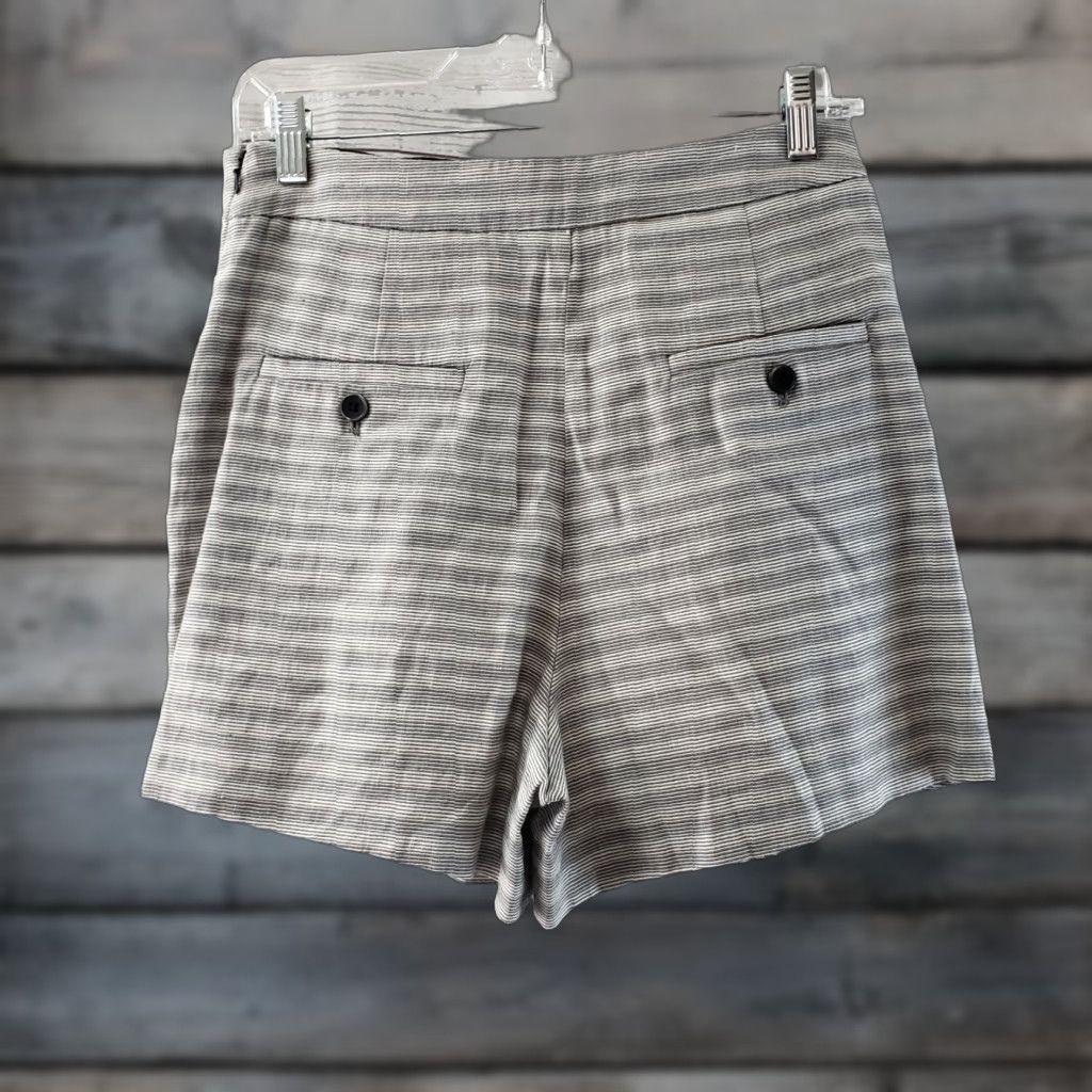 Anthropologie Anthropologie Elevenses Womens Seaside Shorts Sz 2 Grey Striped Bow Linen Blend Size 26" / US 2 / IT 38 - 1 Thumbnail