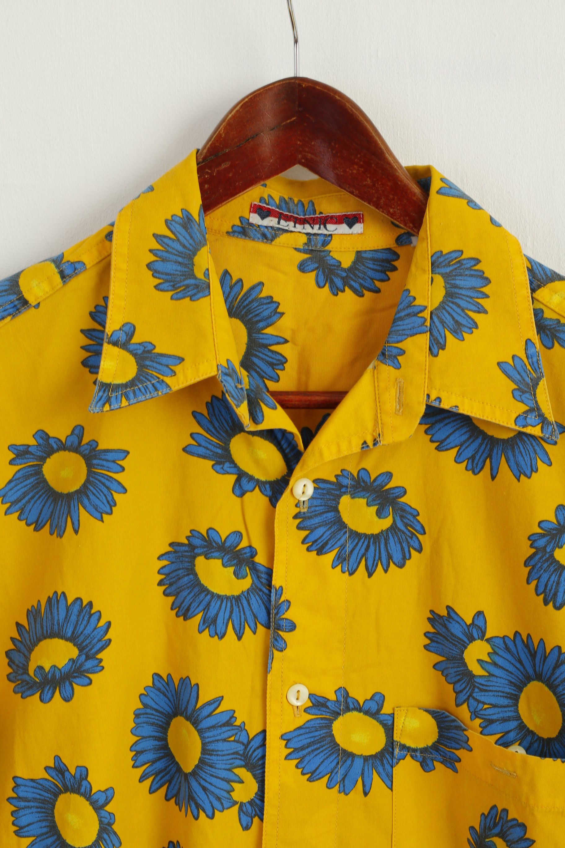 Vintage ETNIC Men L Casual Shirt Yellow Sunflowers 8398 Size US L / EU 52-54 / 3 - 2 Thumbnail