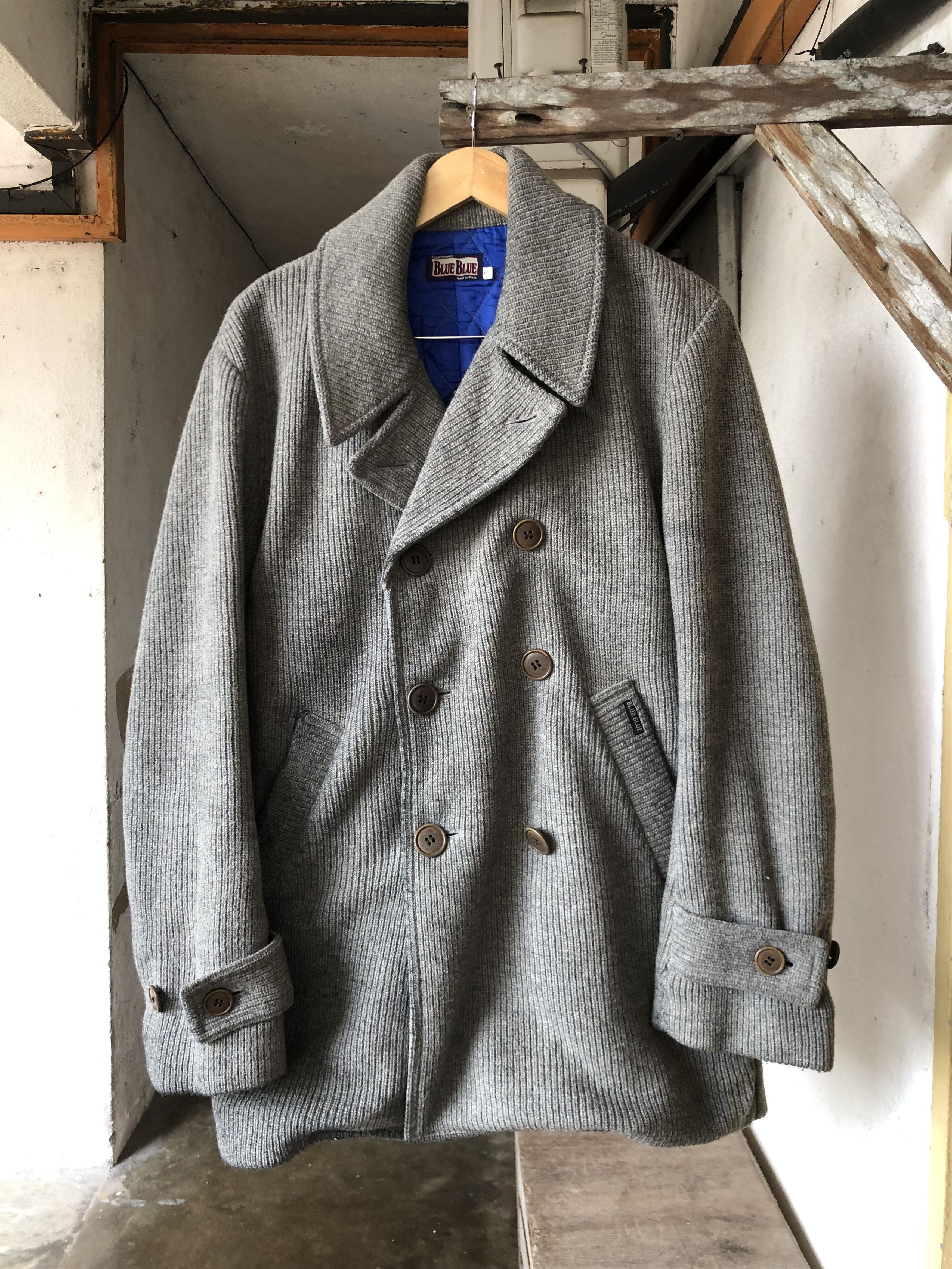 90s BLUE BLUE 極厚 Hand-knit Wool Peacoat Blue Blue Japan Rare🔥 Vintage Blue Blue Japan Knit Wool Peacoat