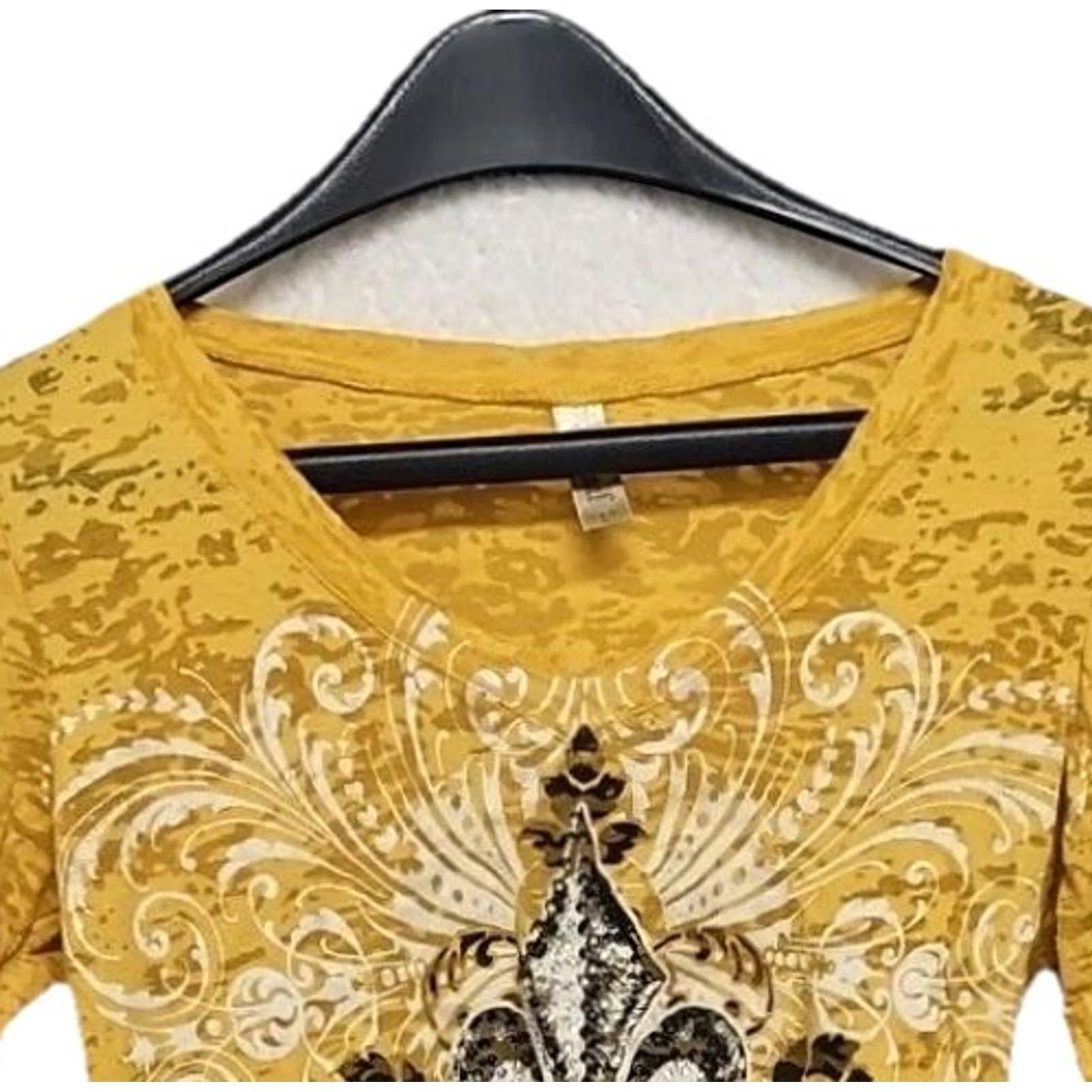 Vintage Fleur de Lis Yellow Long Sleeve Top Women’s L Burnout Y2K USA Graphic Knit Size L / US 10 / IT 46 - 3 Thumbnail