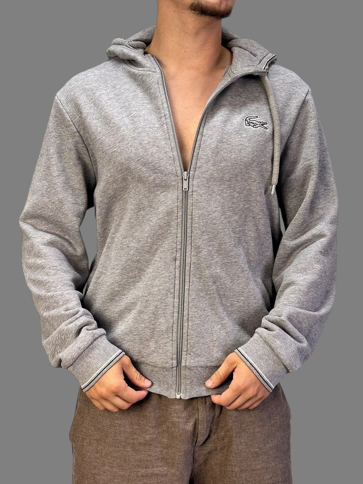 Vintage Lacoste Vintage Grey Zip Hoodie Sk8 France Polo Style Size US L / EU 52-54 / 3 - 2 Thumbnail