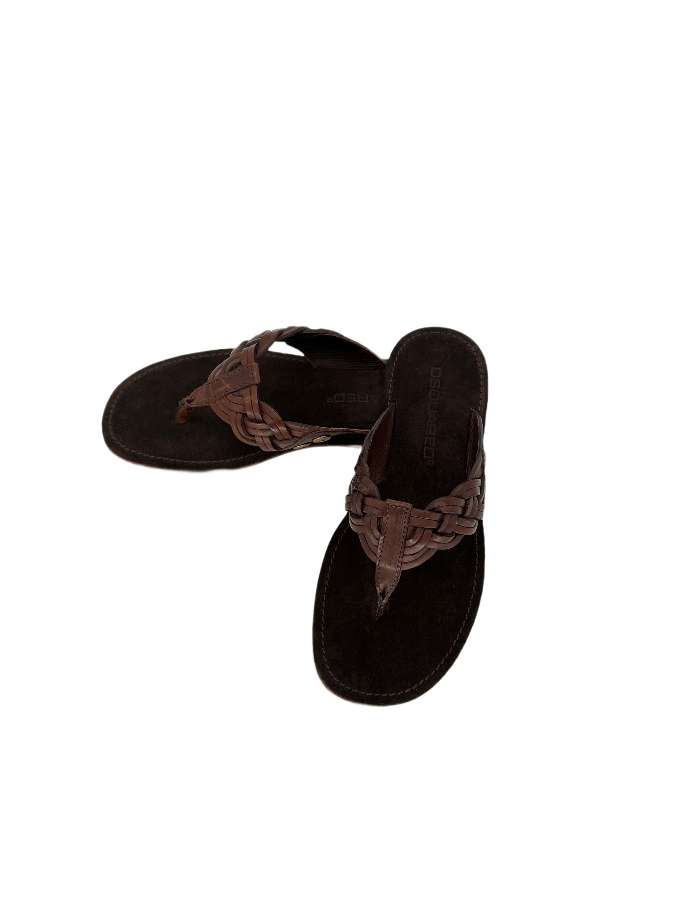 Dsquared2 DSQ2 Brown Woven Leather 'Thong' Sandal Size US 7 / EU 40 - 6 Thumbnail