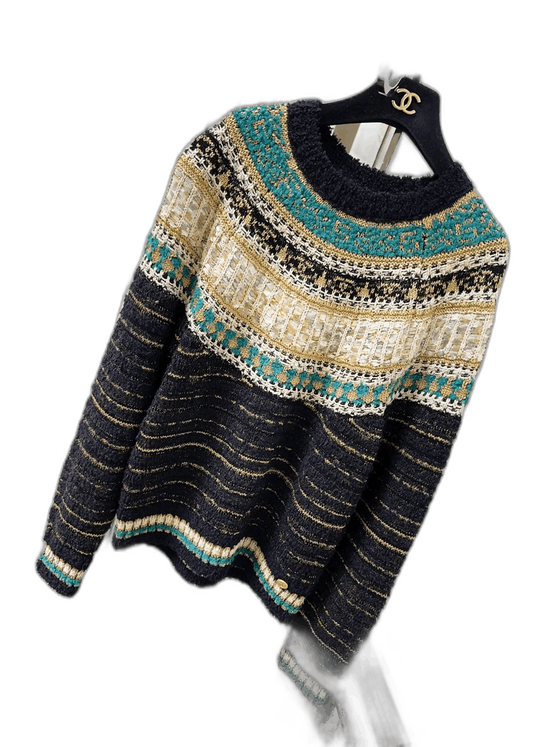 Chanel Chanel Blue Gold Striped Sweater Size 34 Size S / US 4 / IT 40 - 1 Thumbnail