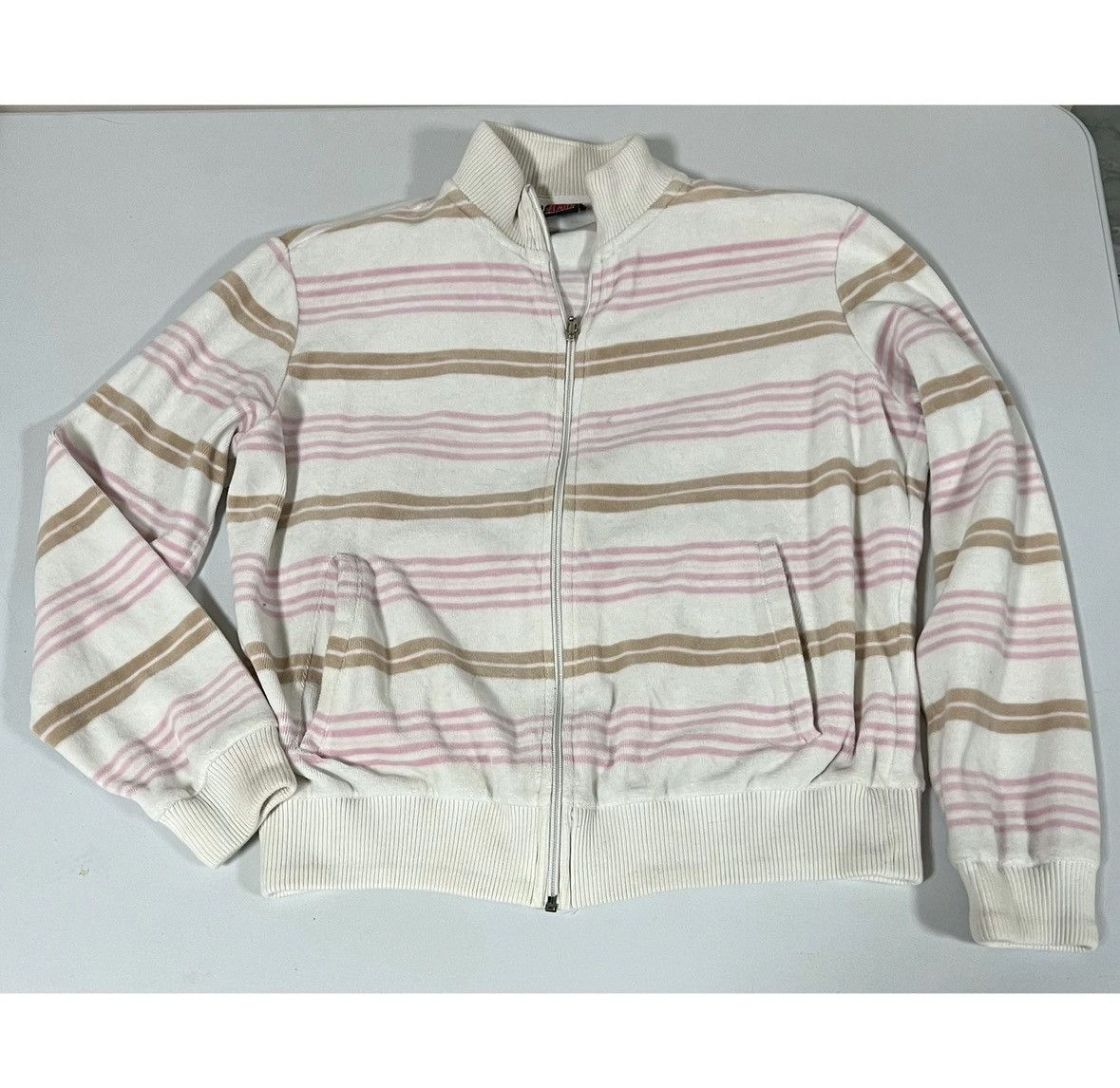 Jones New York Striped Velour Sweater Sweatshirt Track Jacket Size S 🎀✨ Size S / US 4 / IT 40 - 2 Thumbnail