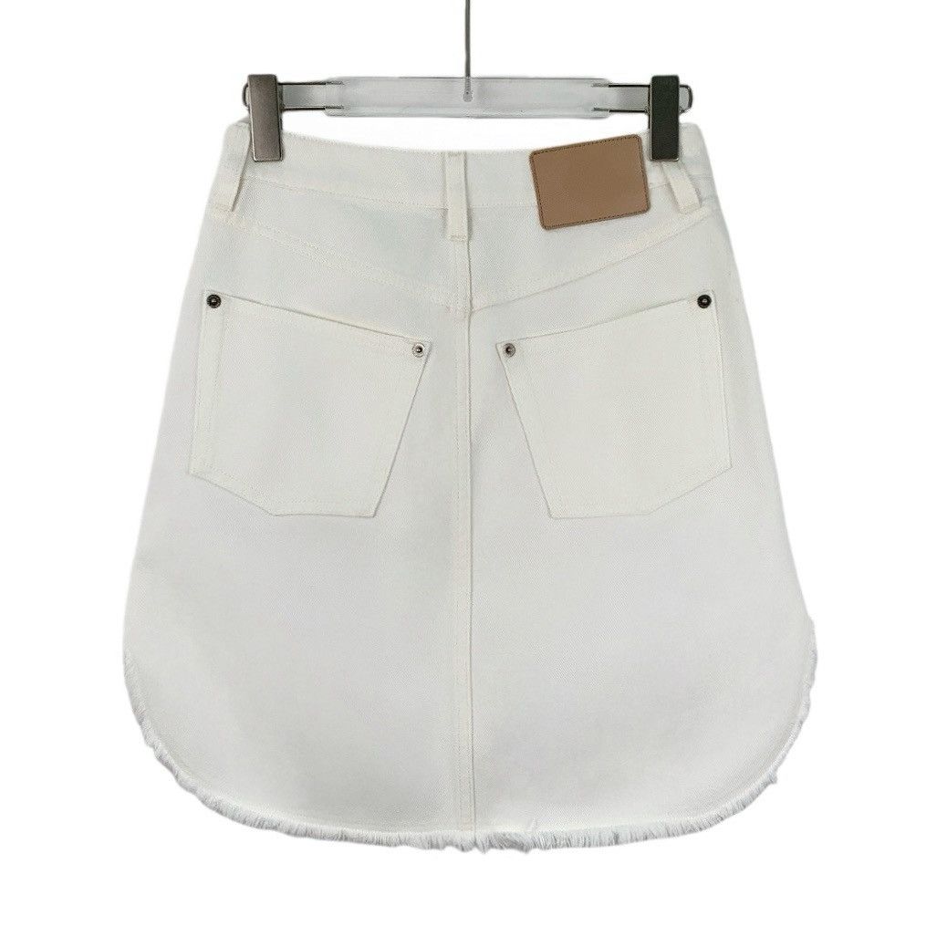 Louis Vuitton Louis Vuitton White Raw Edge Cotton Denim Mini Skirt K26WX Size 24" / US 00 / IT 34 - 2 Thumbnail