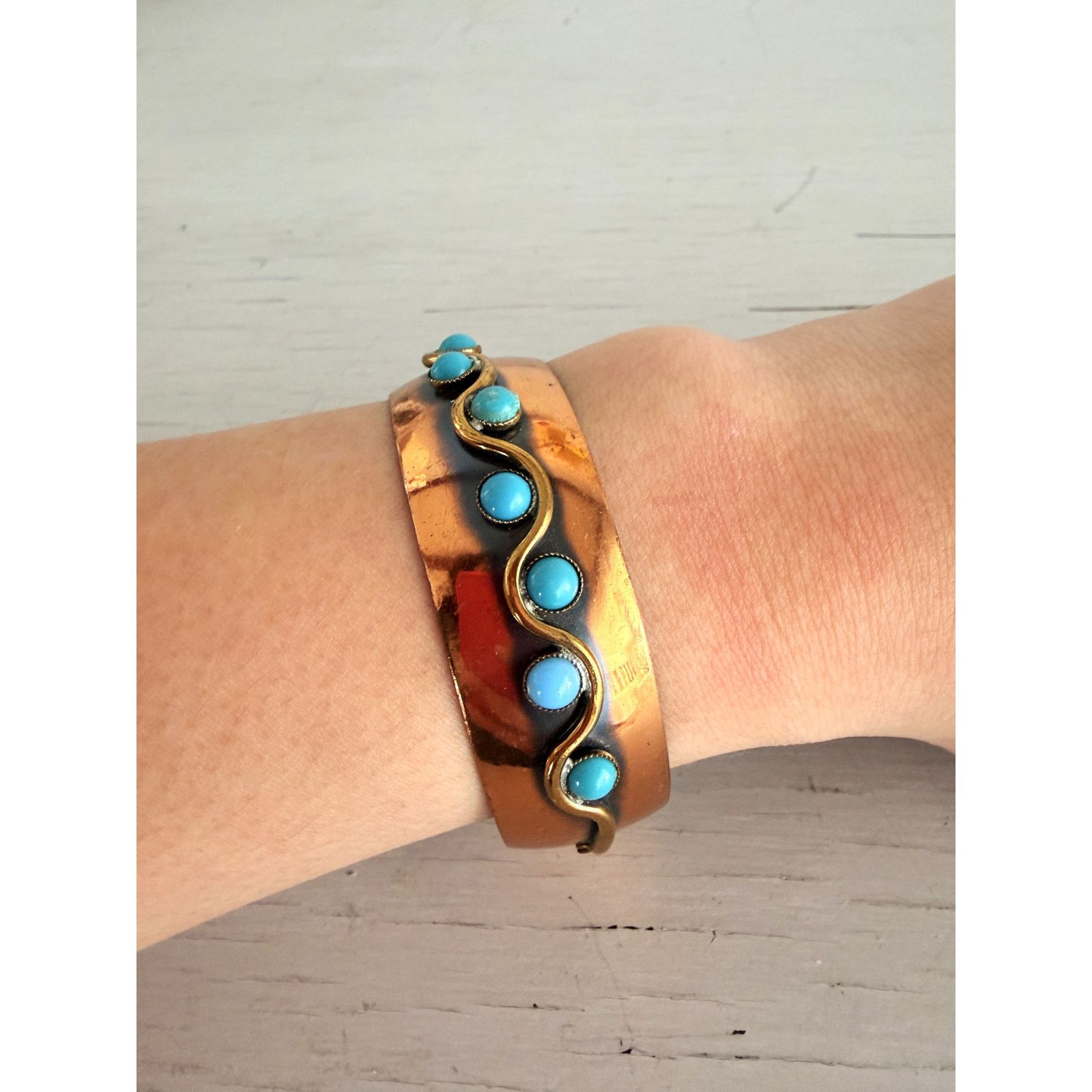 Other Vintage Copper Faux Turquoise Cuff Bangle Bracelet Size ONE SIZE - 1 Thumbnail
