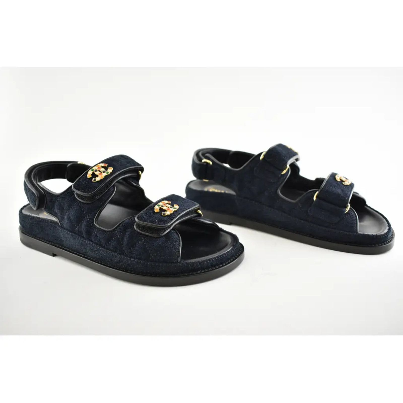 Chanel Chanel 21A Blue Velvet Denim CC Logo Mule Slide Strap Size US 5.5 / IT 35.5 - 4 Thumbnail