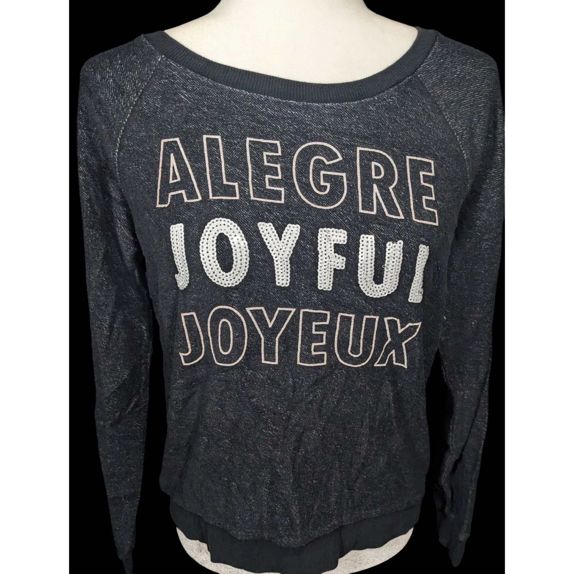 Other Xhilaration Black And White Sequin Joyful Sweatshirt Size S / US 4 / IT 40 - 2 Thumbnail