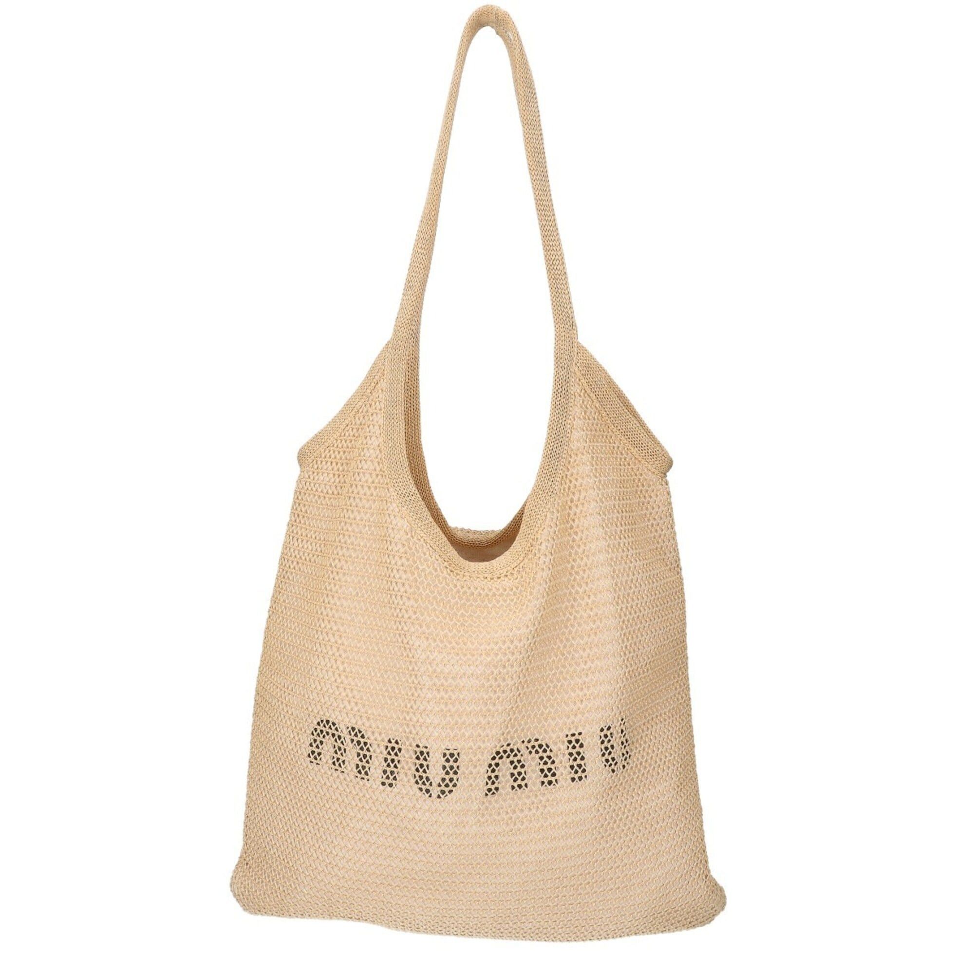 Miu Miu Miu Miu MIUMIU 5BG231 Ivy Raffia Effect x Linen Tote Bag, Natural, Women's Size ONE SIZE - 1 Thumbnail