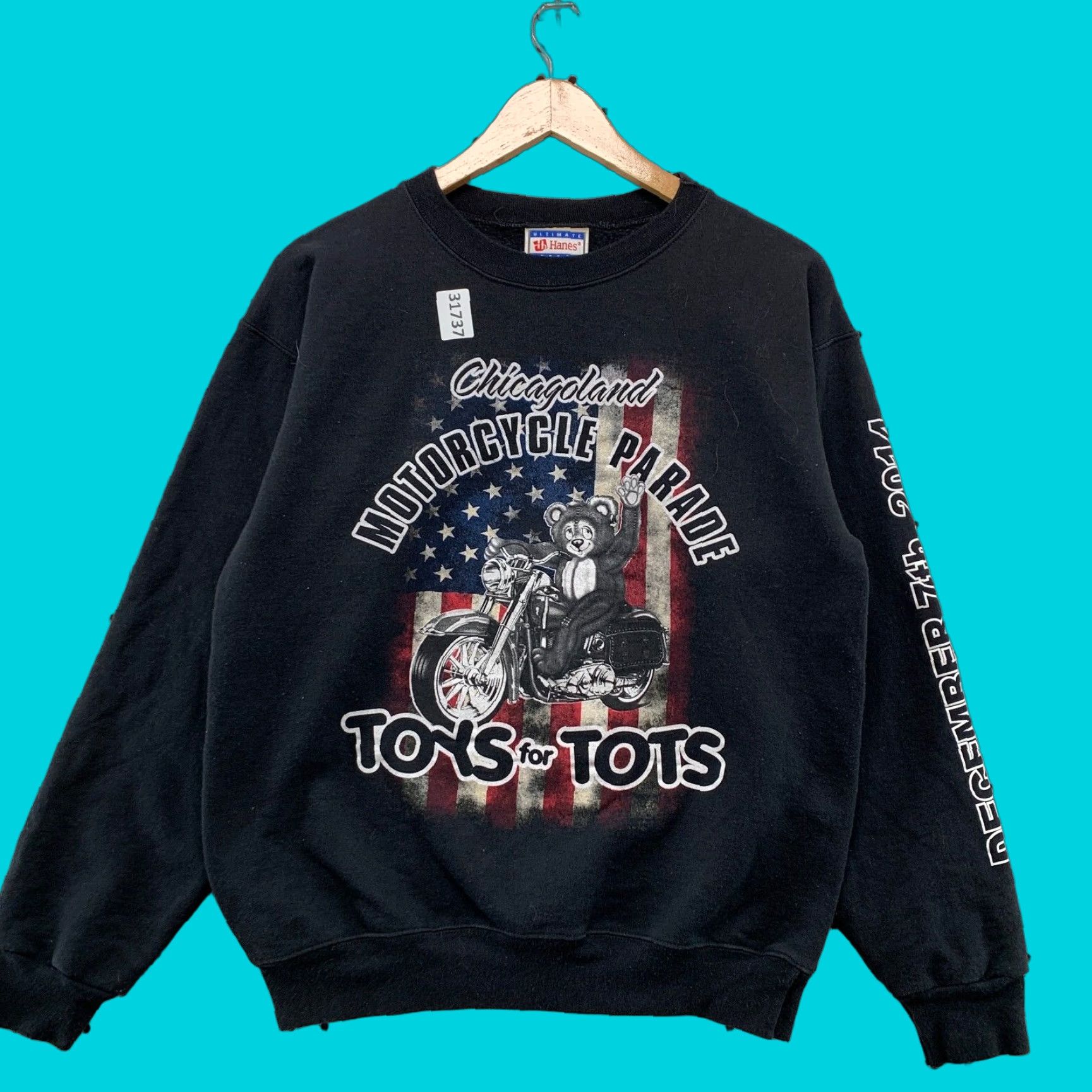 Hanes VINTAGE Hanes Motorcycle Sweatshirt Shirt Mens S Black 2014 20x24.5 Toy For Tots Crewneck Pullover Smoke Free? Size US S / EU 44-46 / 1 - 1 Thumbnail