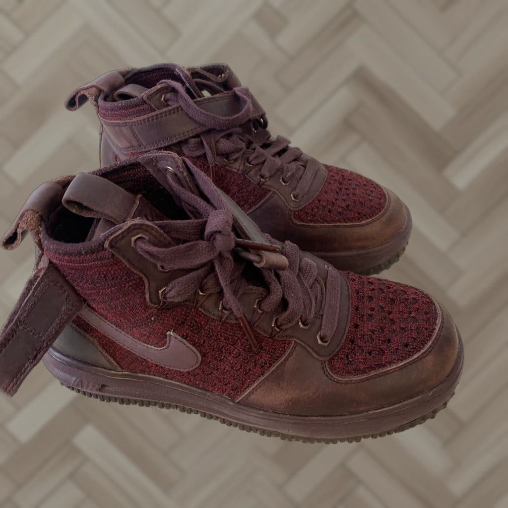 Nike VINTAGE Nike Lunar Air Force 1 High Flyknit Work Boot Maroon Burgundy WMNS Sz 6 / S1 Hi Tops Boots Womens Size US 6 / IT 36 - 1 Thumbnail