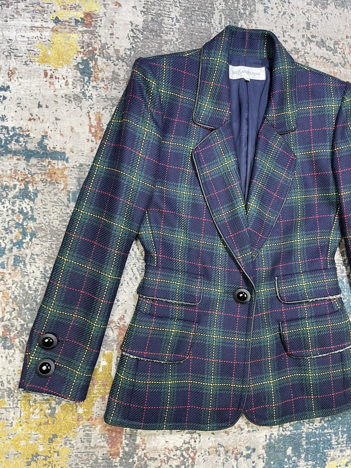 Yves Saint Laurent Yvest Saint Laurent Multicolor Plaid Blazer Jacket Size XXS / US 00 / IT 34 - 4 Thumbnail