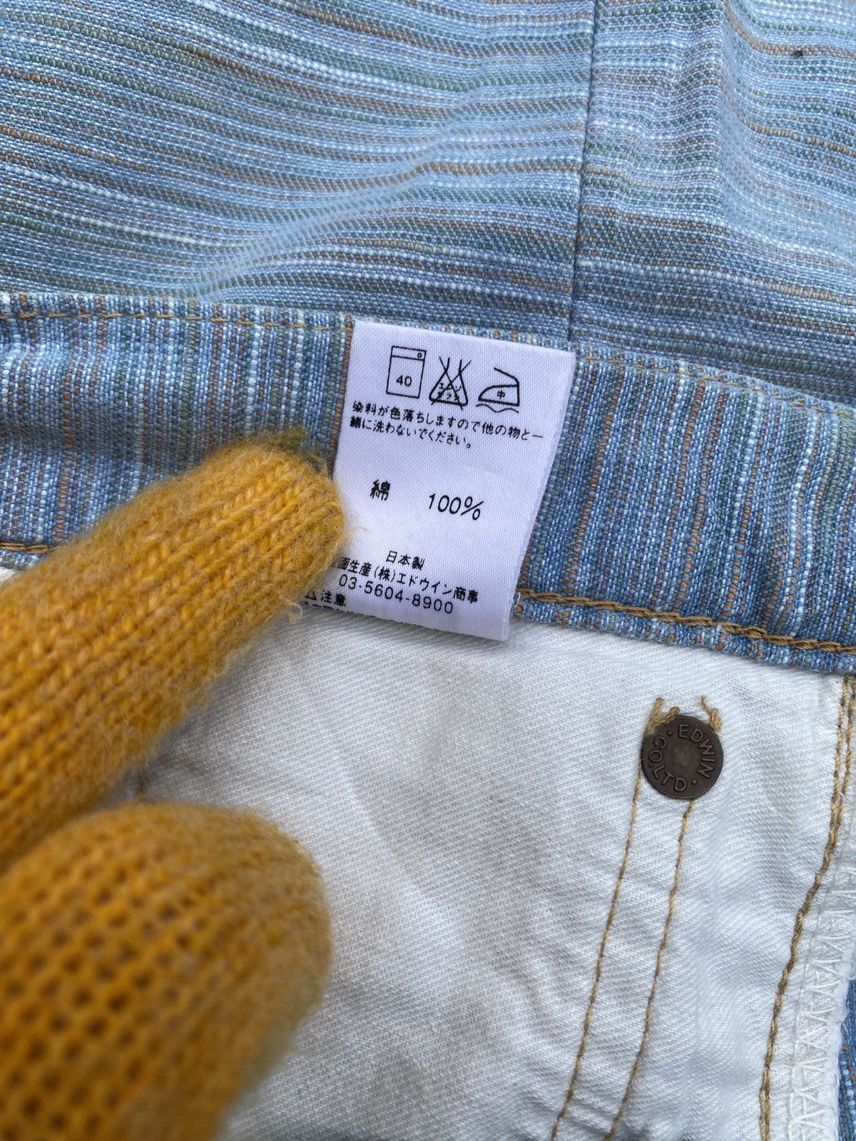 Edwin × Japanese Brand × Tornado Mart 1990s - Edwin Green Selvadge Woven Pinstripes Denim Size US 31 - 22 Thumbnail