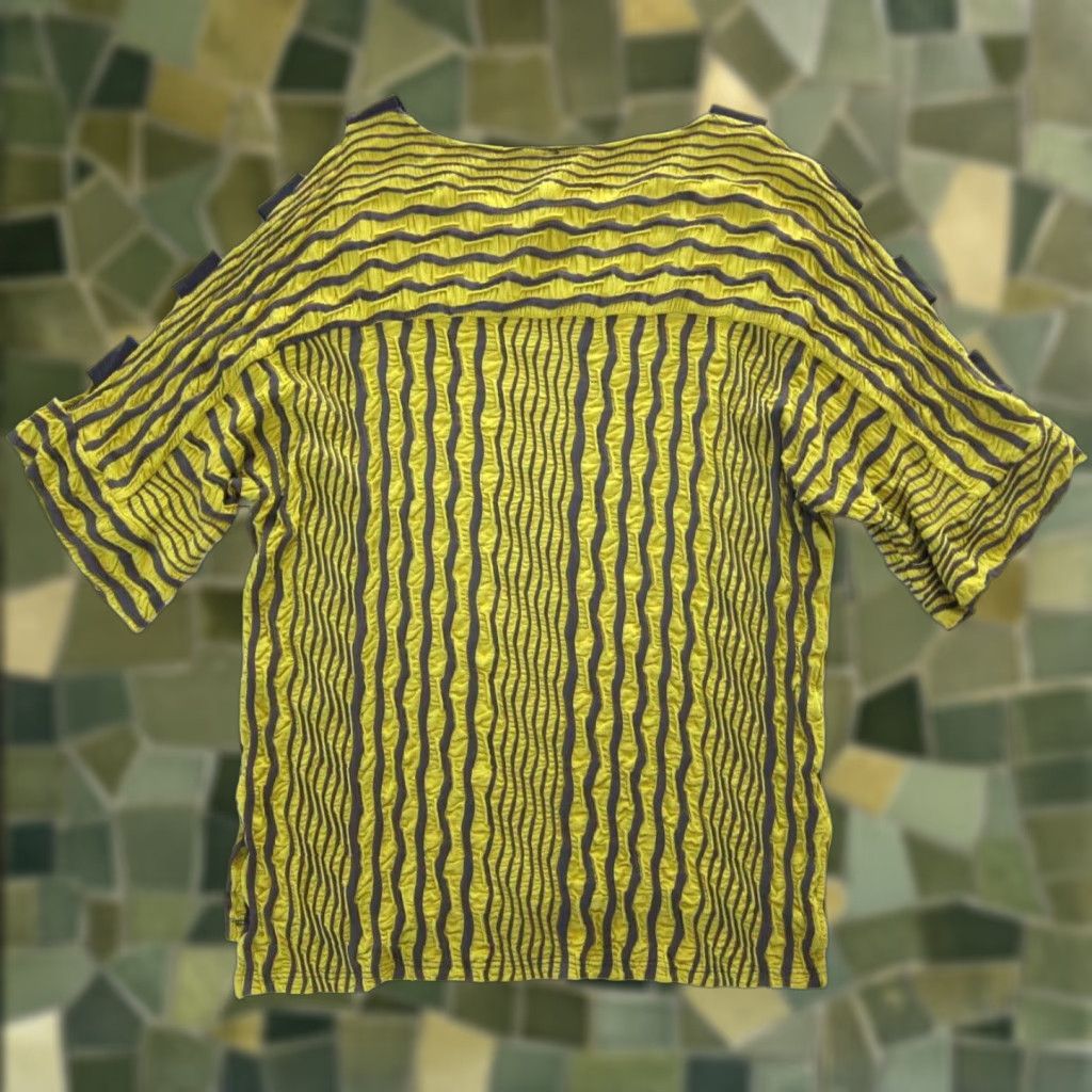 Vintage I.C. Connie K Yellow Grey Stripe Ribbed Open Shoulder Short Sleeve Blouse Small Size S / US 4 / IT 40 - 1 Thumbnail