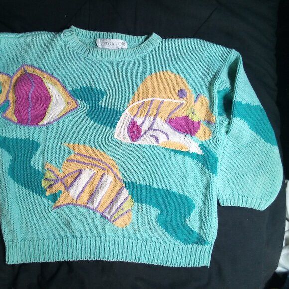 Other Vintage Rebecca Stone Tropical Fish AOP Crewneck Sweater Size M / US 6-8 / IT 42-44 - 3 Thumbnail
