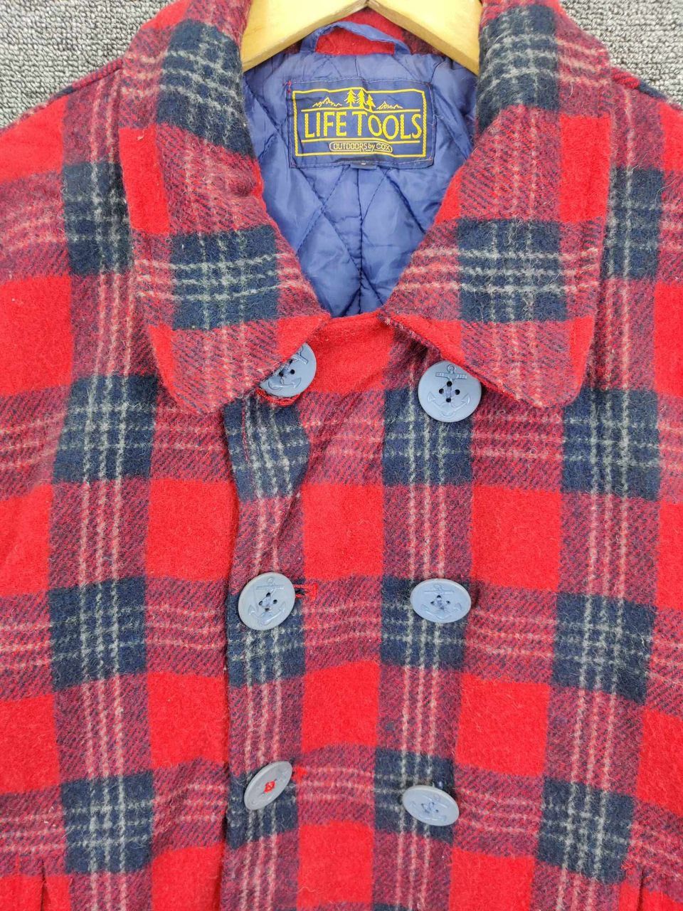 Japanese Brand Vintage Life Tools Plaid Wool Double Breasted Button Coat Size US L / EU 52-54 / 3 - 8 Thumbnail