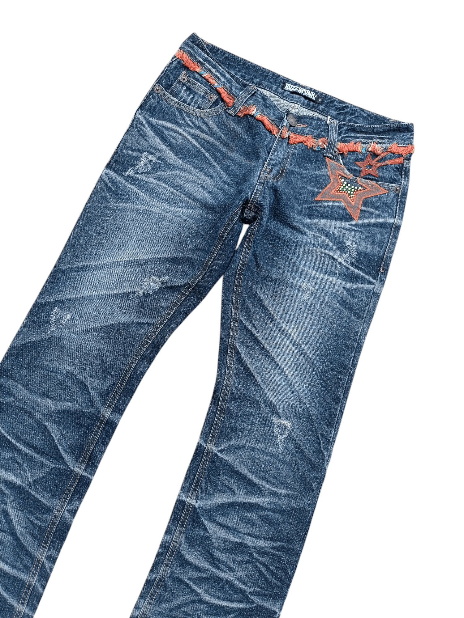 Japanese Brand BUZZ SPUNKY Skinny Distressed Whiskers Faded Rare Design Size US 30 / EU 46 - 7 Thumbnail