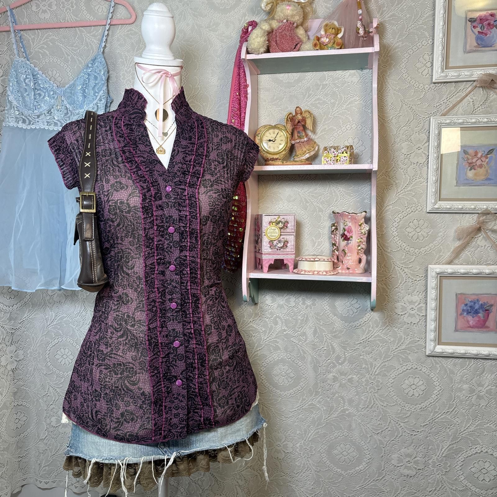 Apt. 9 y2k purple grunge fitted button up blouse Size L / US 10 / IT 46 - 1 Thumbnail
