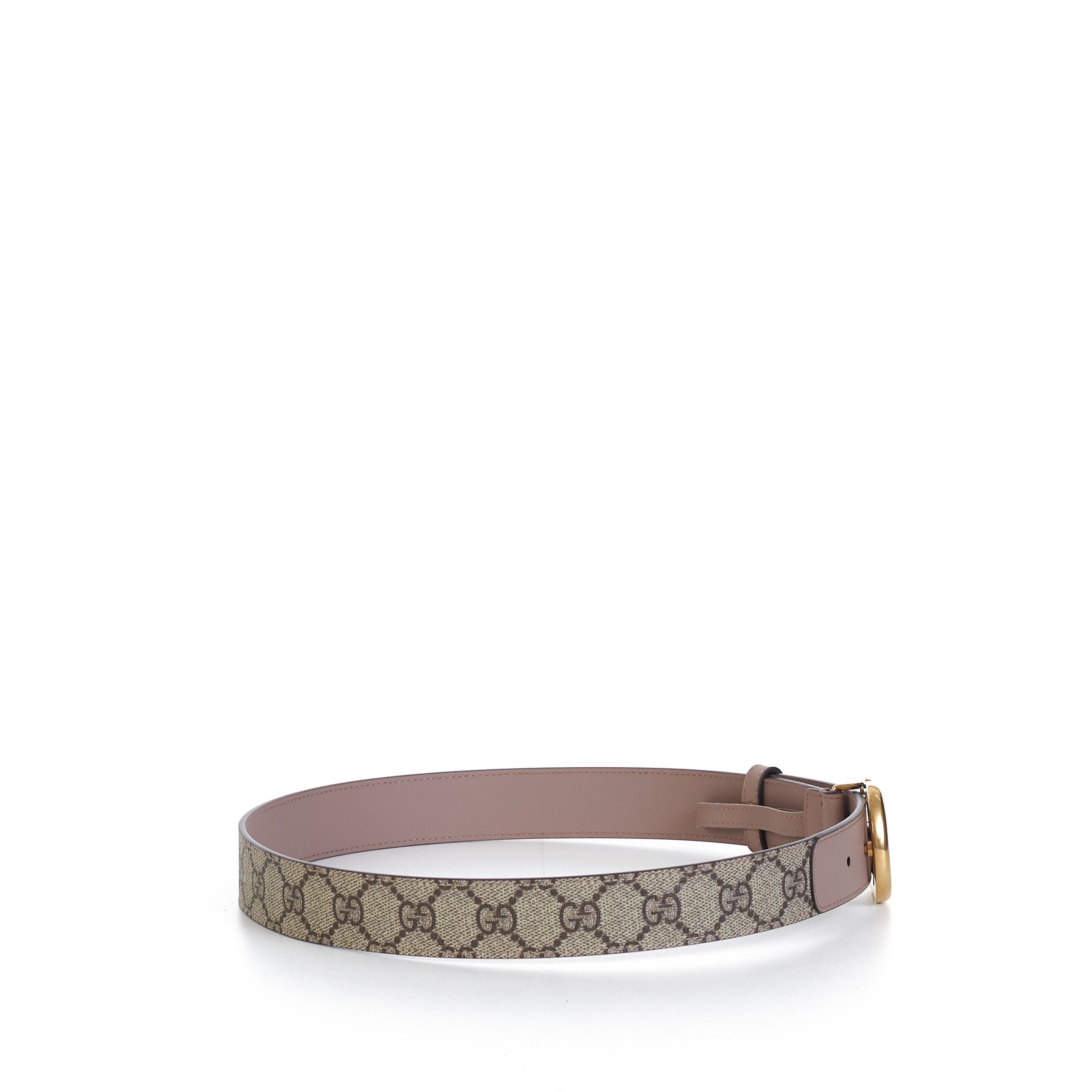 Gucci GG Thin Marmont Belt In Beige GG Supreme & Pink Leather Size ONE SIZE - 7 Thumbnail