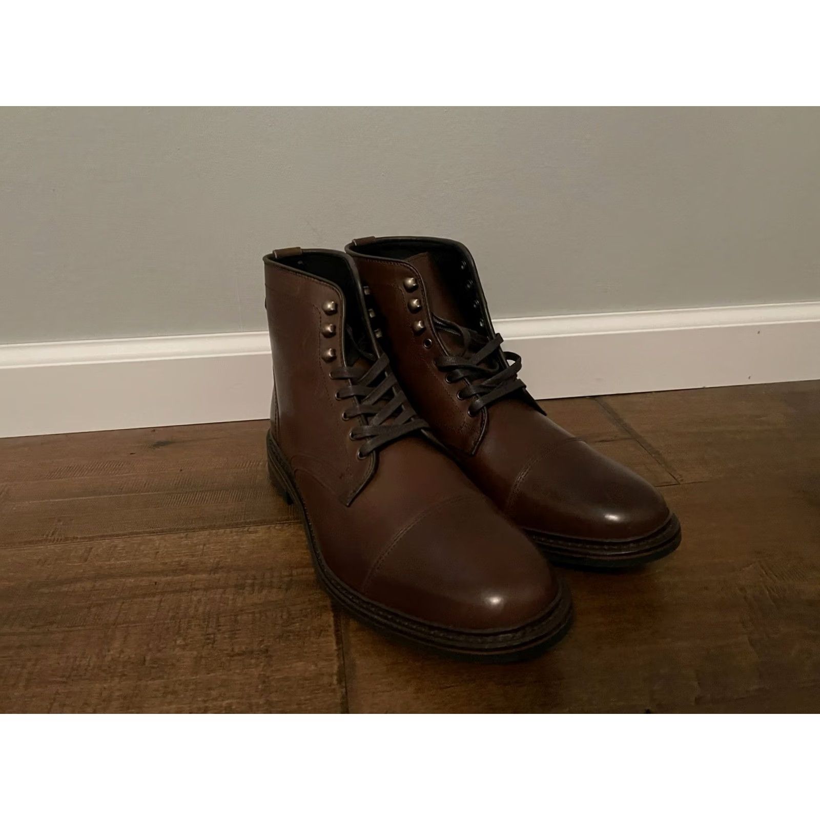 Allen Edmonds VINTAGE Allen Edmonds Landon Cap Toe Dress Boots Brown Leather Dainite Sole Men 9D Size ONE SIZE - 4 Thumbnail
