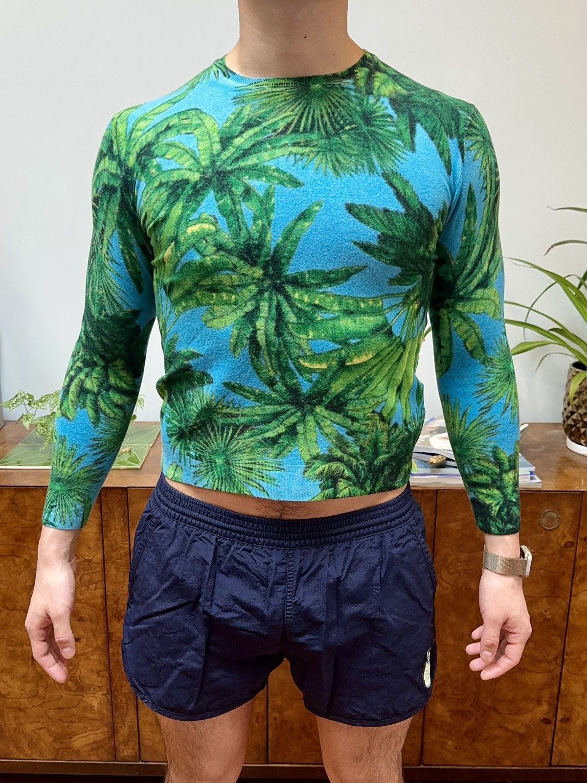 H&M × Versace FW11 Palm Print Cashmere & Merino Wool Sweater Size US XS / EU 42 / 0 - 2 Thumbnail