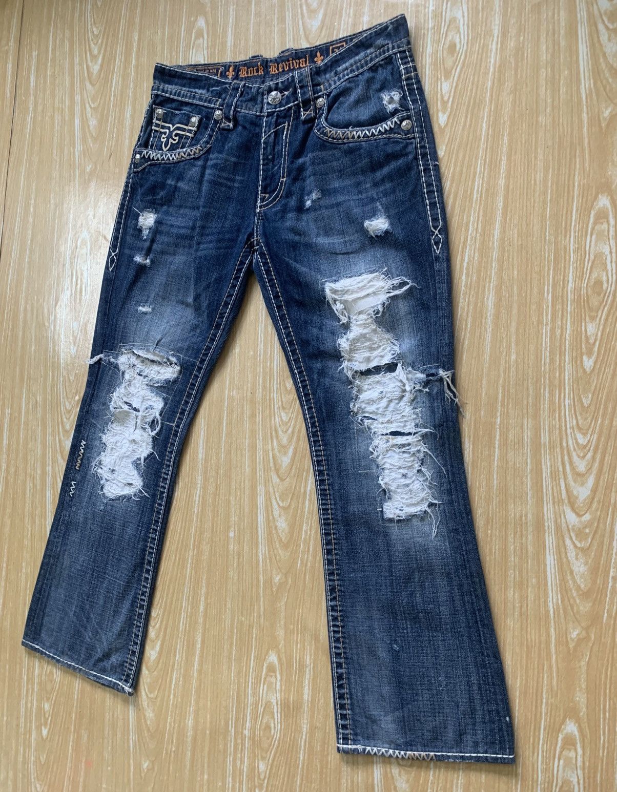 Rock Revival Rare.. Distressed Rock Revival Slim Boot Flare Jeans Pants Size US 34 / EU 50 - 4 Thumbnail