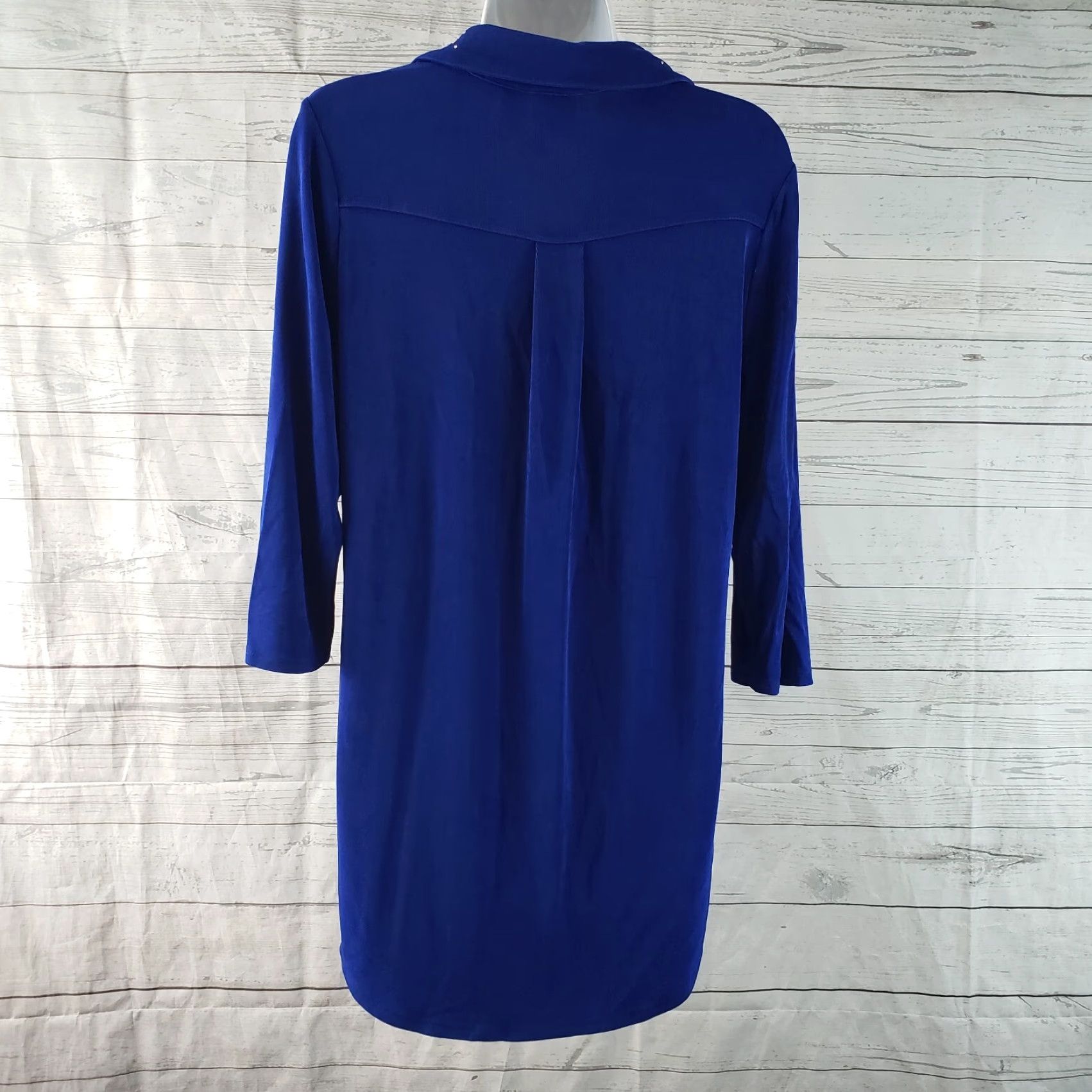 Vintage Chico's Travelers Women's Blouse Shirt 3/4 Sleeve Medium Blue Embellished Collar Travel Modern Solid Vintage No Size M / US 6-8 / IT 42-44 - 4 Thumbnail