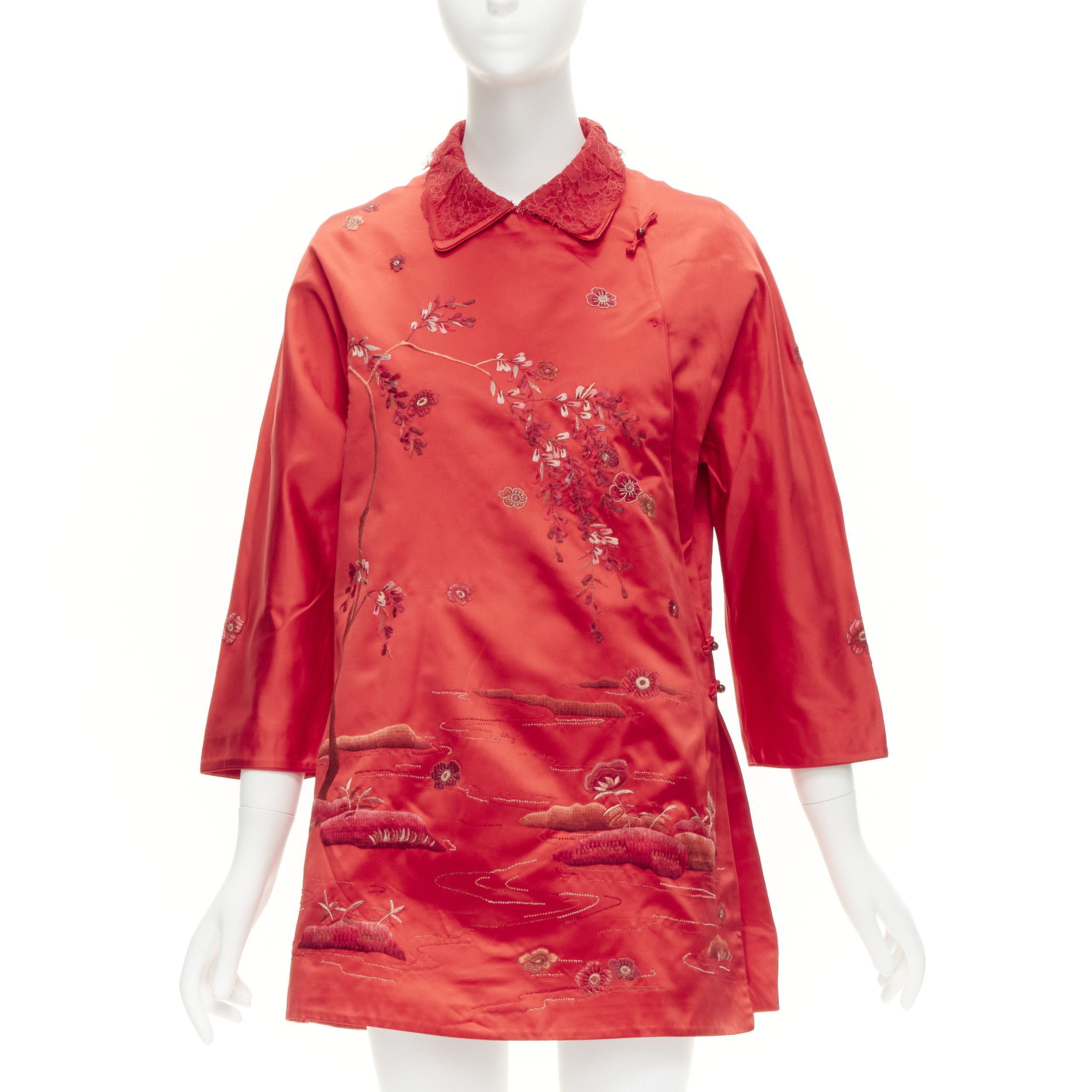Other SHIATZY CHEN red silk lace collar floral cloud embroidery qipao top IT44 L Size M / US 6-8 / IT 42-44 - 1 Thumbnail