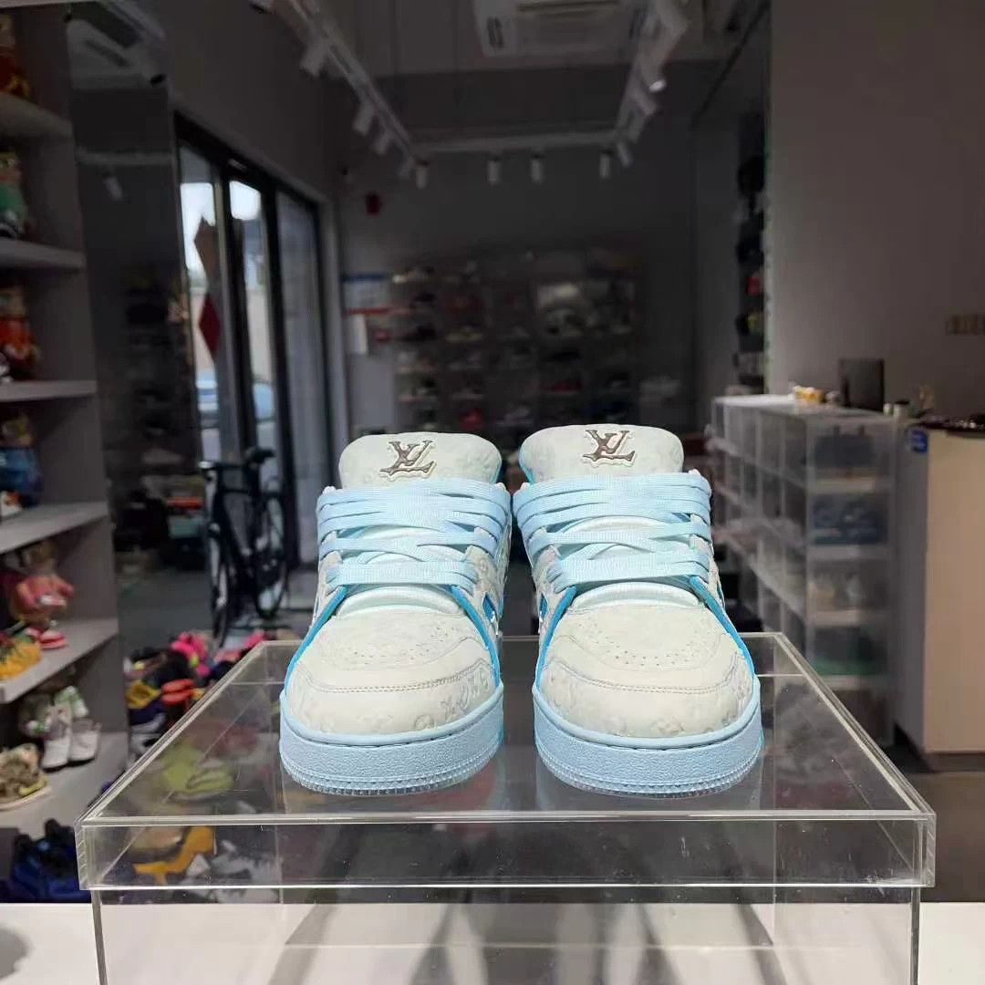 Louis Vuitton LV Trainer Ice Blue Allover 41 Verified Worn Once Size US 8 / EU 41 - 1 Thumbnail