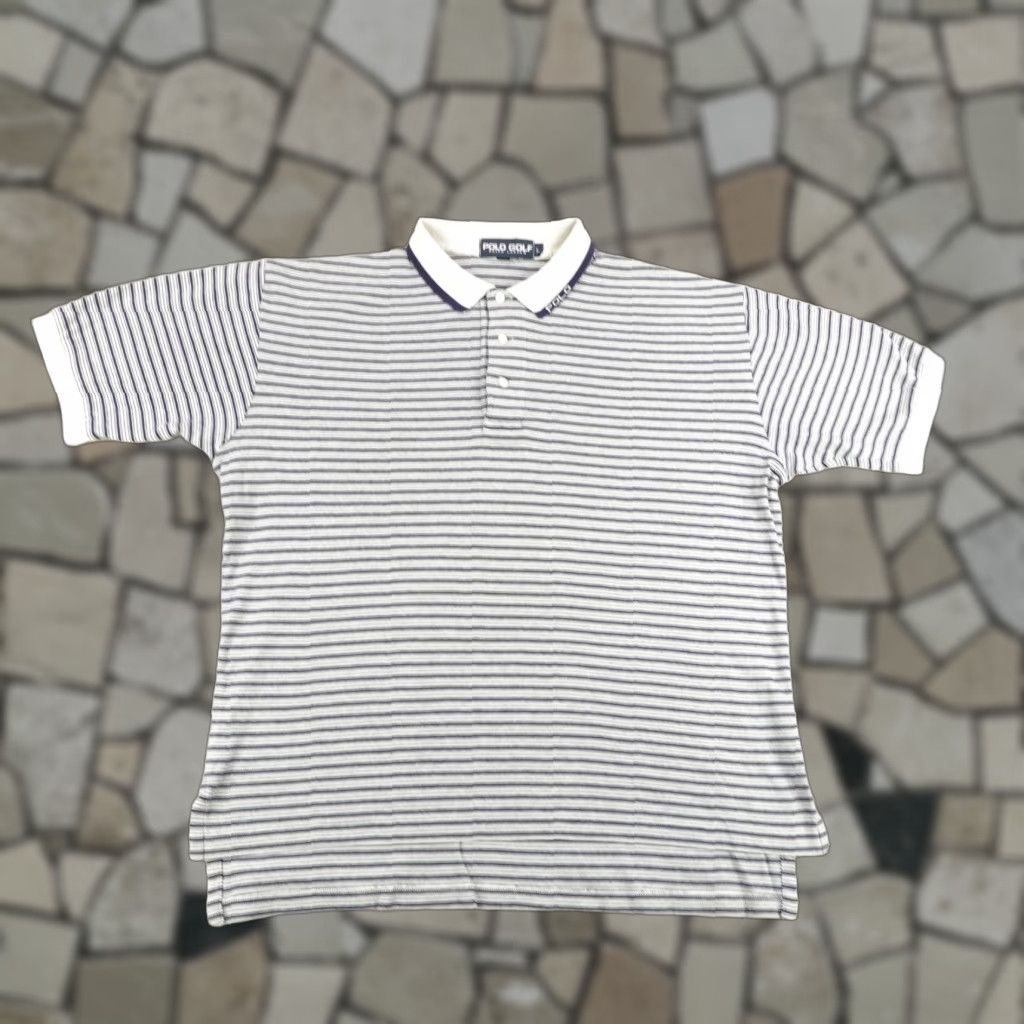 Polo Ralph Lauren VINTAGE Ralph Lauren Polo Shirt Mens Large Short Sleeve Golf Stripes 100% Cotton Blue White Size US L / EU 52-54 / 3 - 1 Thumbnail
