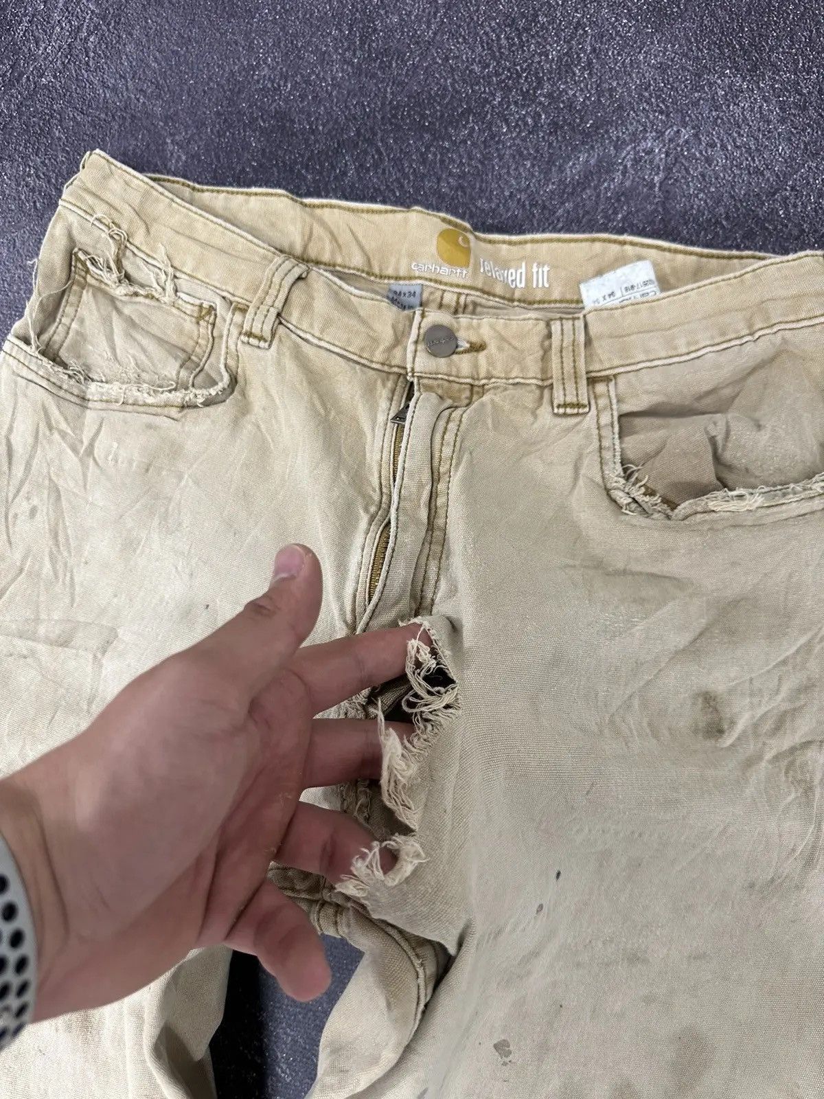 Carhartt × Vintage Vintage Carhartt Work Hype Cream American Baggy Pants Size US 34 / EU 50 - 12 Thumbnail