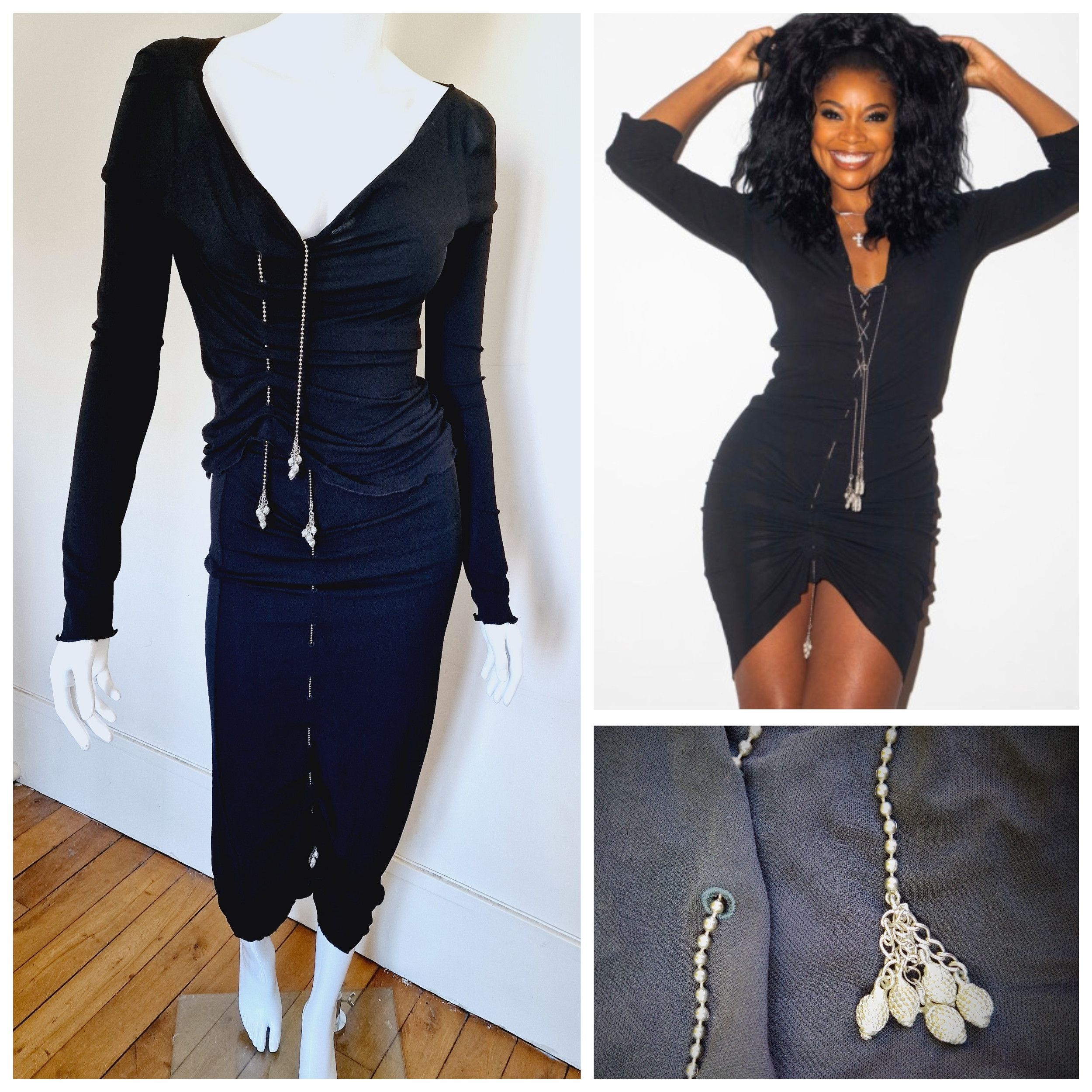 Jean Paul Gaultier Jean Paul Gaultier Silver Chain Lace Up Black Large Dress Size L / US 10 / IT 46 - 1 Thumbnail