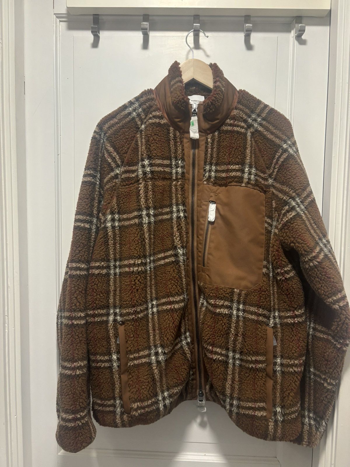 Burberry Brown Vintage Check Fleece Funnel Neck Jacket