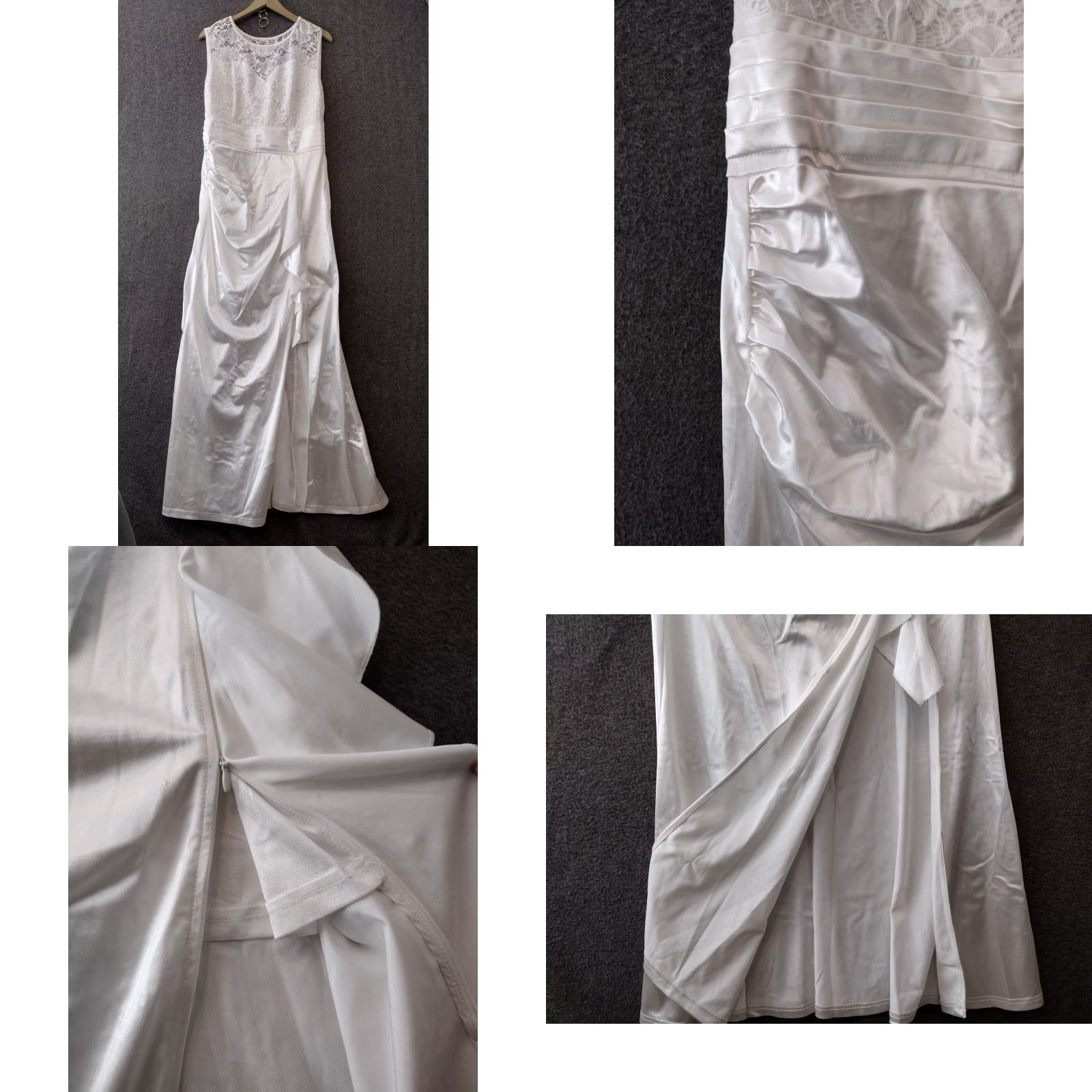 Vintage Women's Formal Maxi Dress XL White Ruched Ruffles Sleeveless Wedding Prom Evening Party Lace Floral Dress XS-XL Size XL / US 12-14 / IT 48-50 - 9 Thumbnail