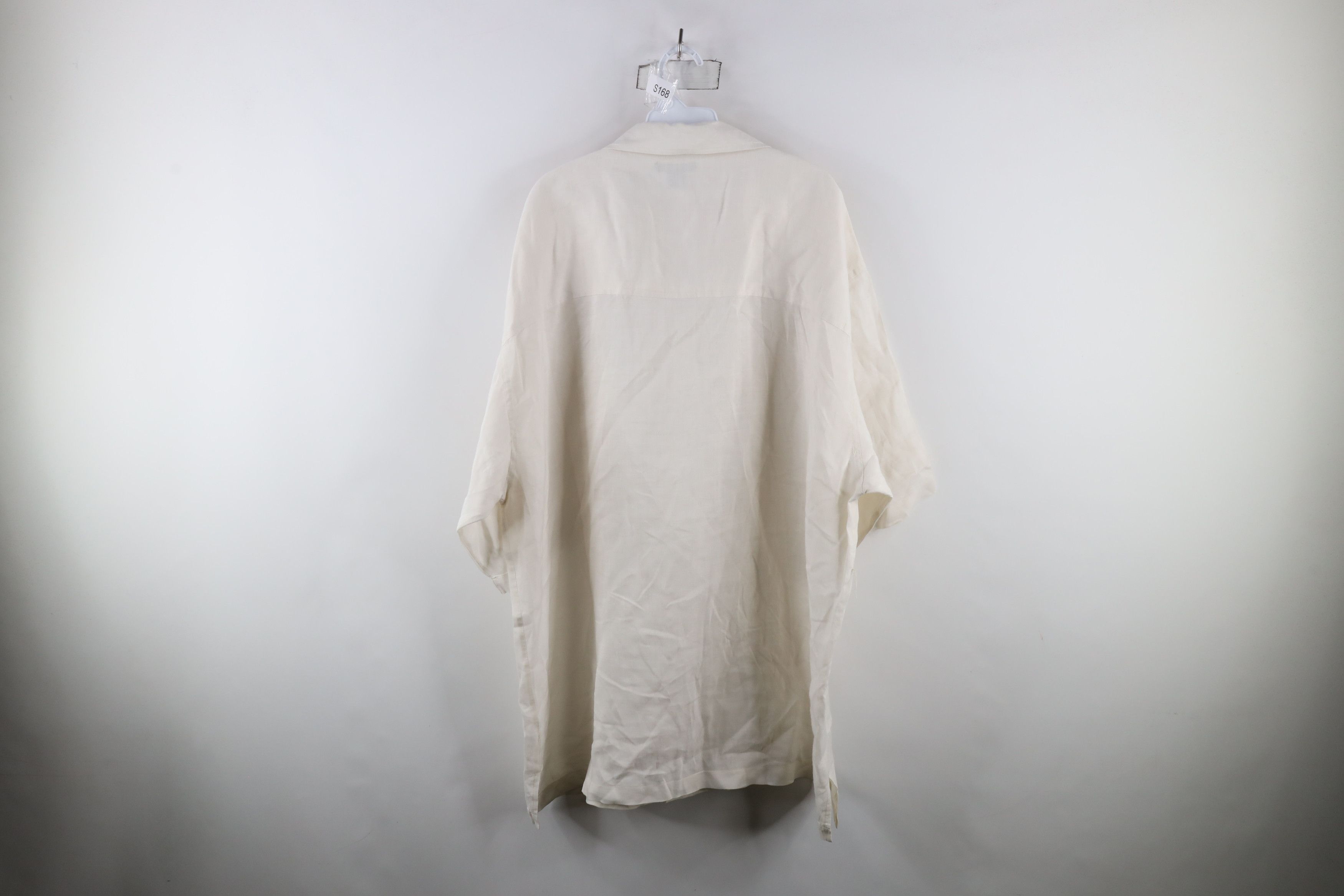 Vintage Vintage 90s Streetwear Linen Camp Collar Button Shirt Cream Size US XXL / EU 58 / 5 - 7 Thumbnail