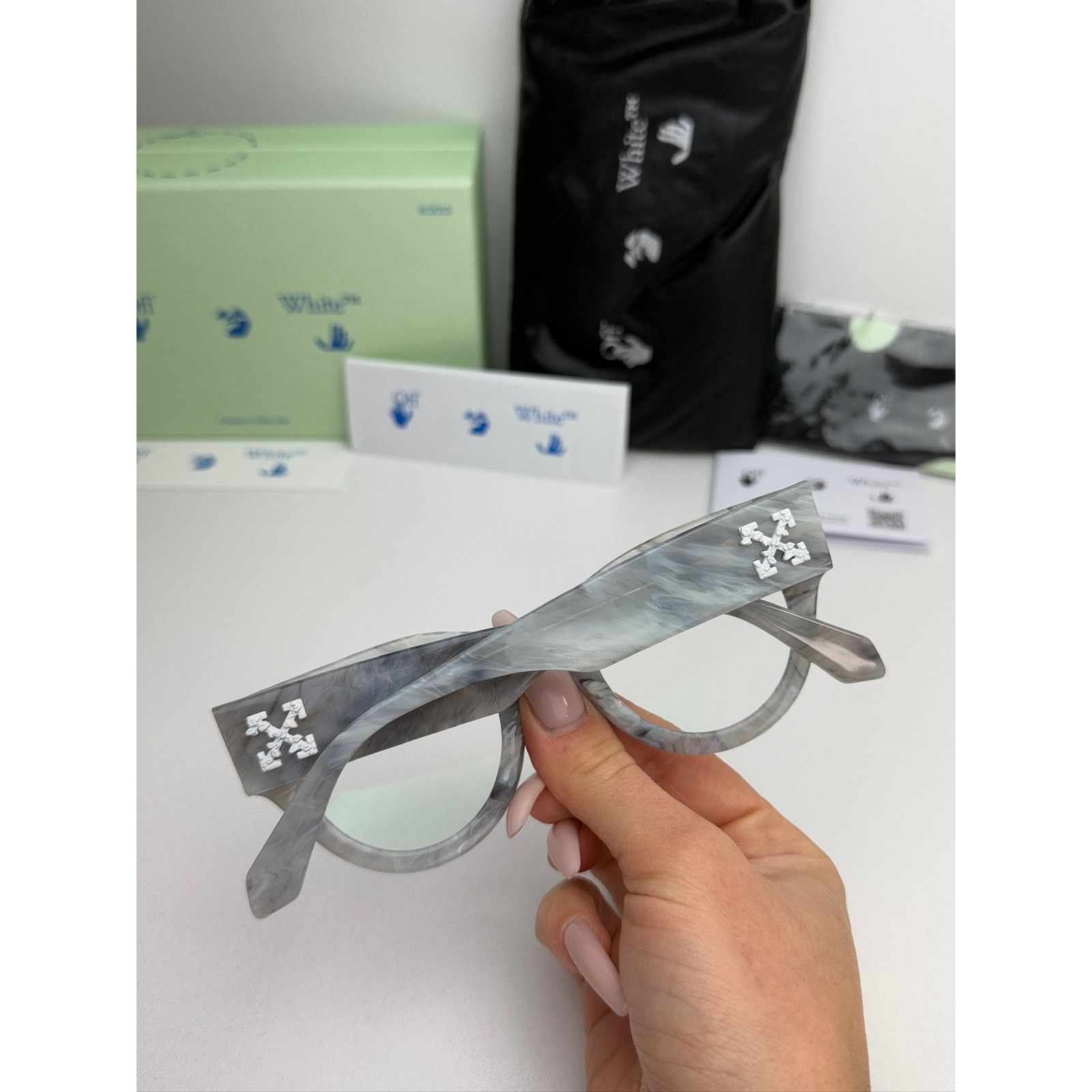 Off-White NEW Off White Style 13 Marble Bluelight Eyeglasses Frames Size ONE SIZE - 3 Thumbnail