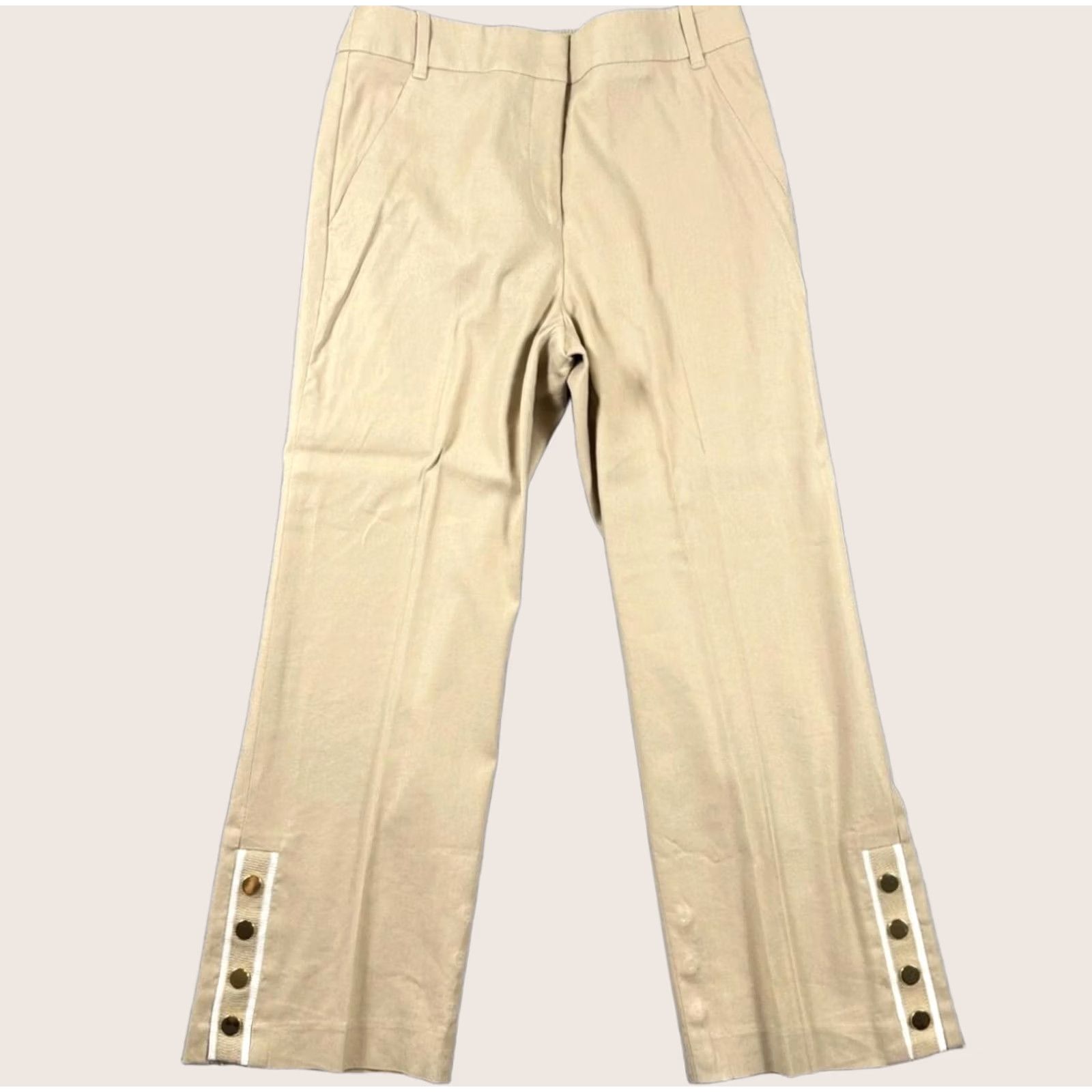 Veronica Beard Veronica Beard Pants Womens 4 Beige Linen Blend Snap Hem Buttons Straight Leg - Best Quality Size 27" / US 4 / IT 40 - 1 Thumbnail