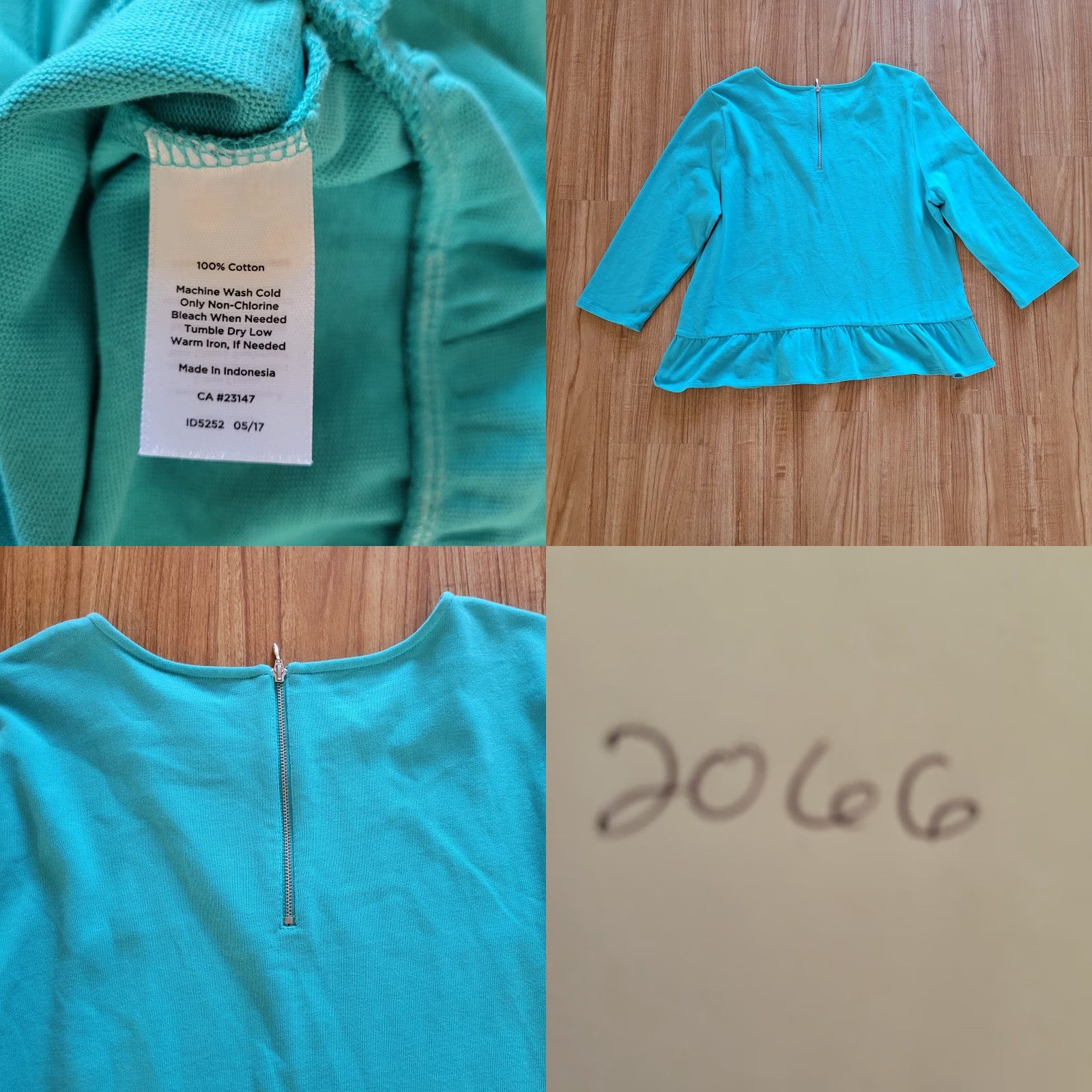 Talbots Talbots Blouse Shirt Womens XL Petite Blue Ruffle Hem 3/4 Sleeve Round Neck Zipper Back Office Basic Size XL / US 12-14 / IT 48-50 - 8 Thumbnail