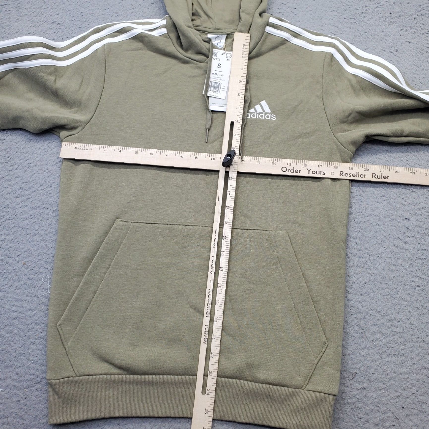 Adidas Adidas Pullover Hoodie Mens S Green 3-Stripes Essentials Fleece Lined H12176 Size US S / EU 44-46 / 1 - 5 Thumbnail