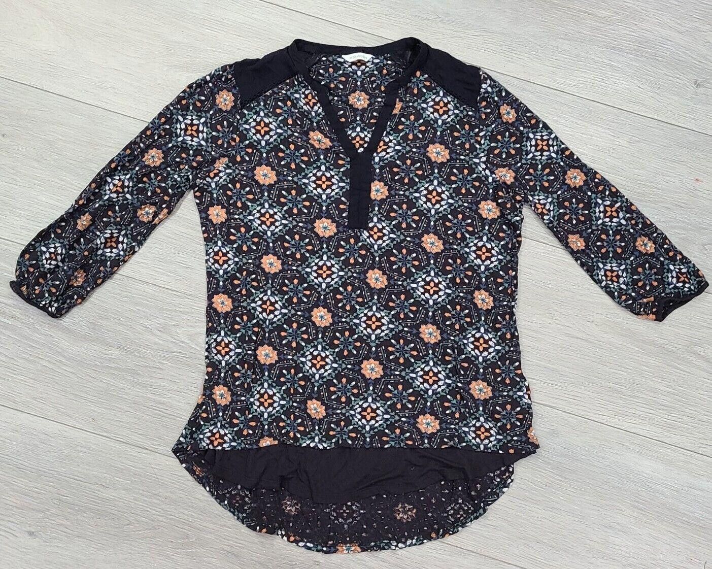 Designer Womens Monsoon Shirt Medium Blsck Floral 1/4 Button V Neck Size M / US 6-8 / IT 42-44 - 1 Thumbnail