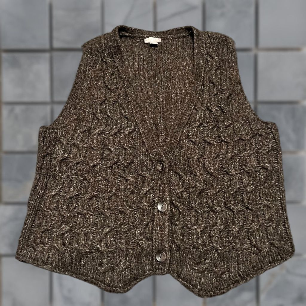 J. Jill J Jill Sweater Vest Womens Medium Brown Cable Knit Sleeveless Button Grandpa M Womens Brown Cable Knit Vest Size M / US 6-8 / IT 42-44 - 1 Thumbnail