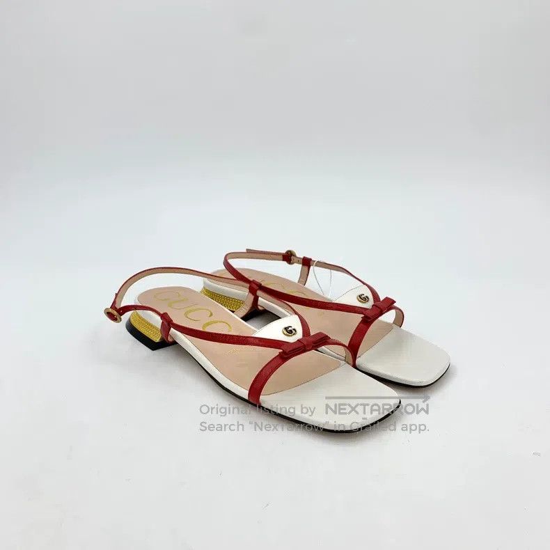 Gucci Gucci White logo bow buckle flat casual sandals Size US 4.5 / IT 34.5 - 2 Thumbnail
