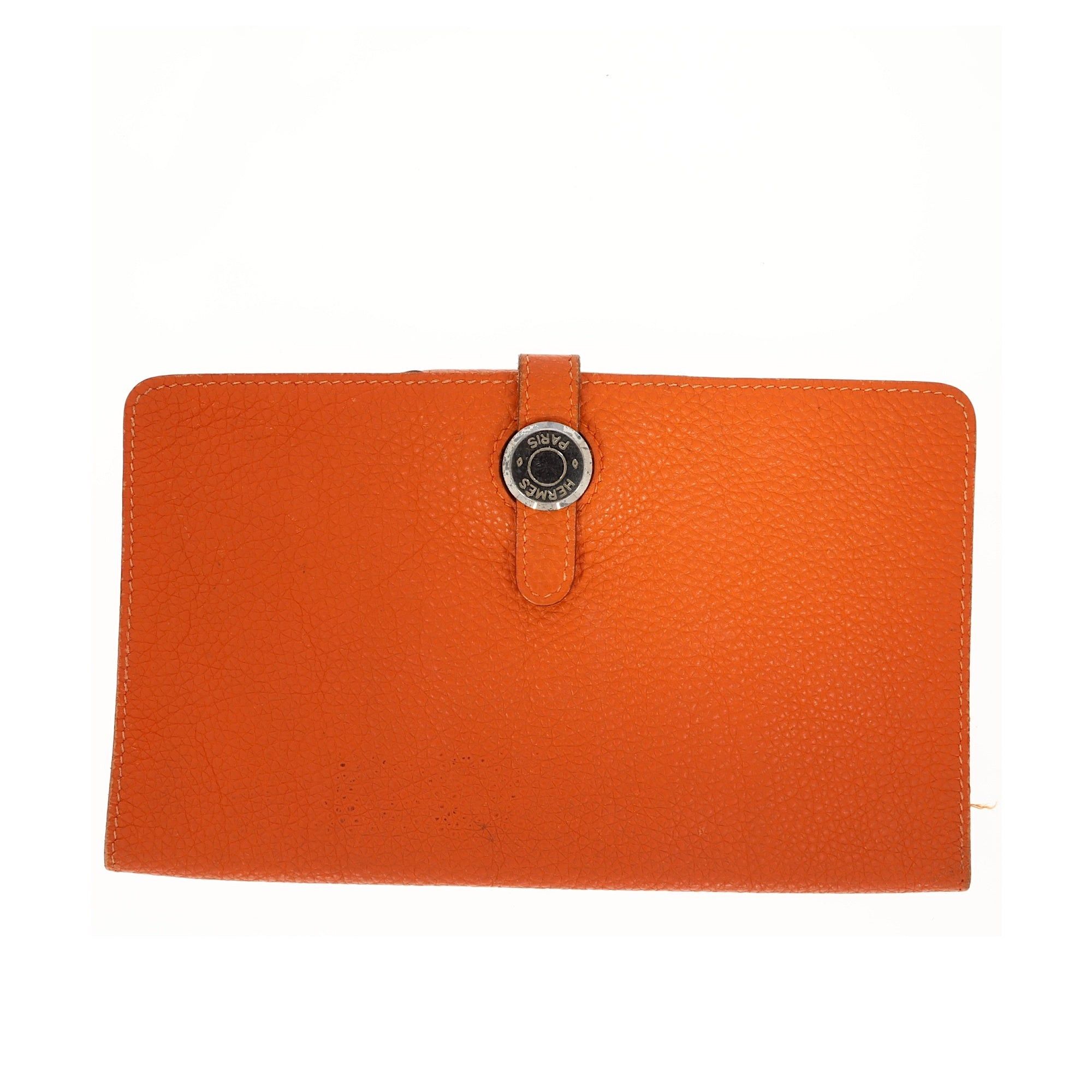 image of Hermes Dogon Card Holder In Orange Leather, Women's