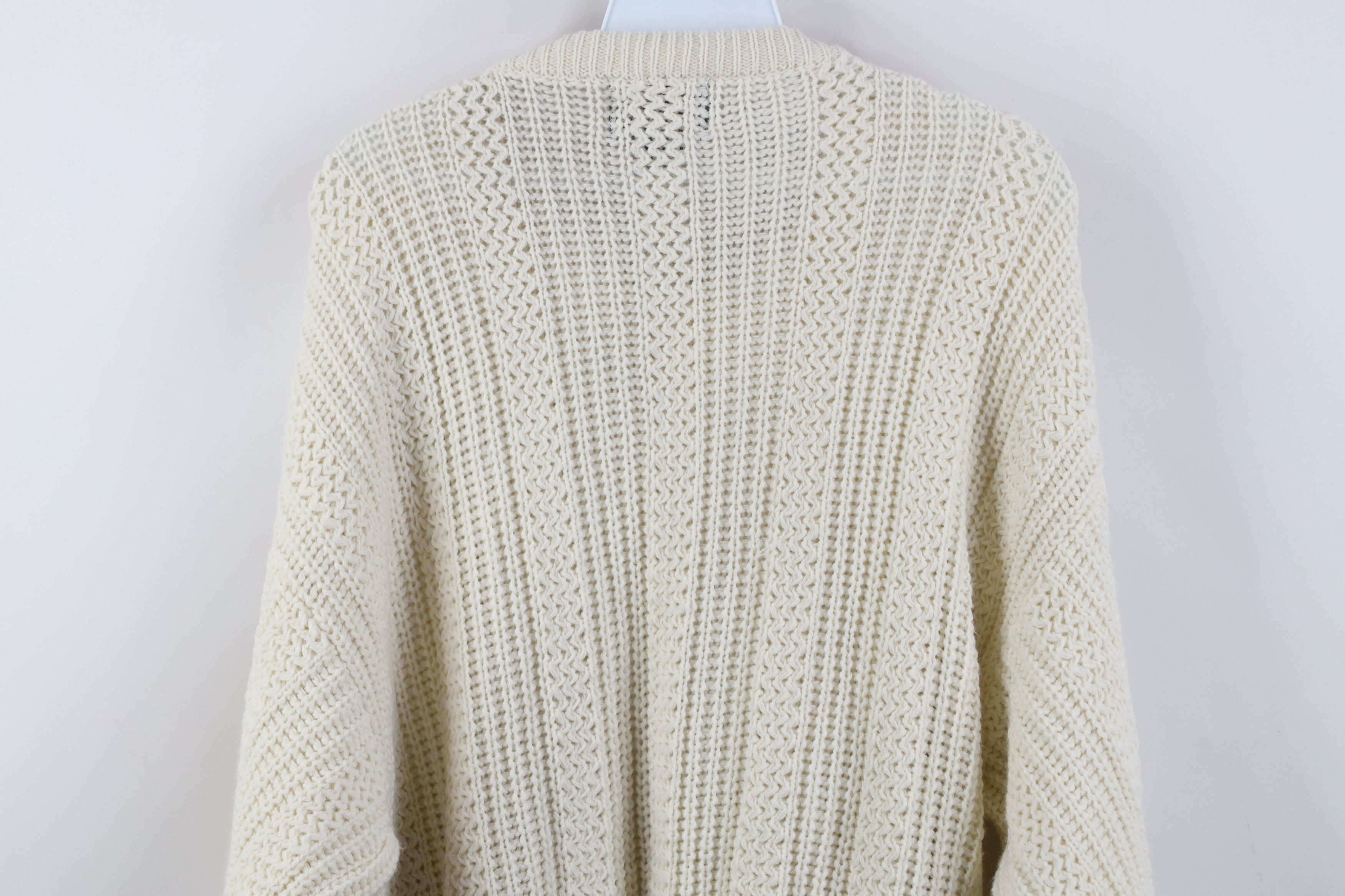 Vintage Vintage 90s Streetwear Ribbed Knit Crewneck Sweater Cream Size US M / EU 48-50 / 2 - 9 Thumbnail