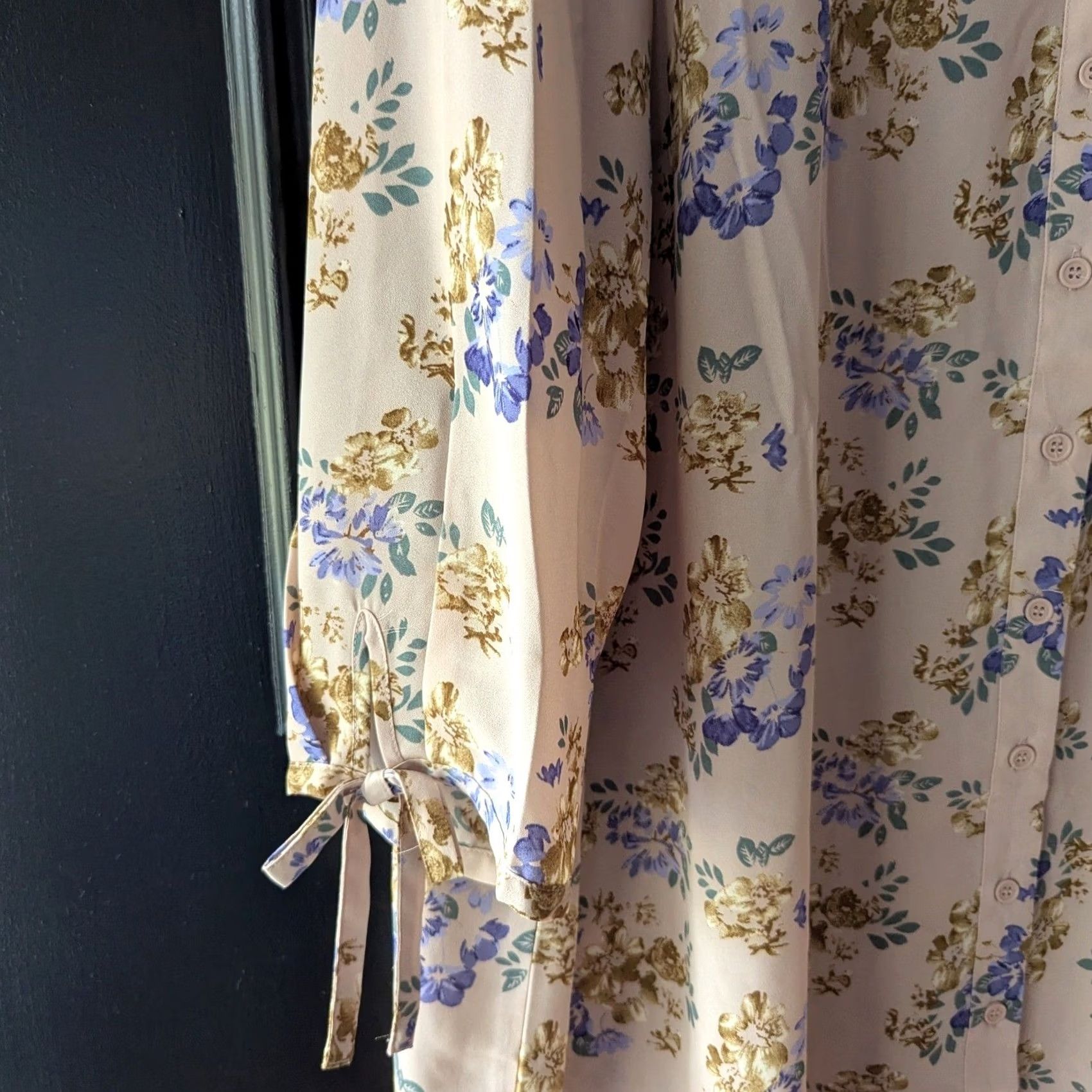 Vintage Joan Rivers Floral 3/4 Tie Sleeve Button Front Tunic Blush Pink Lavender Sz 22W Size 3XL / US 20-22 - 3 Thumbnail
