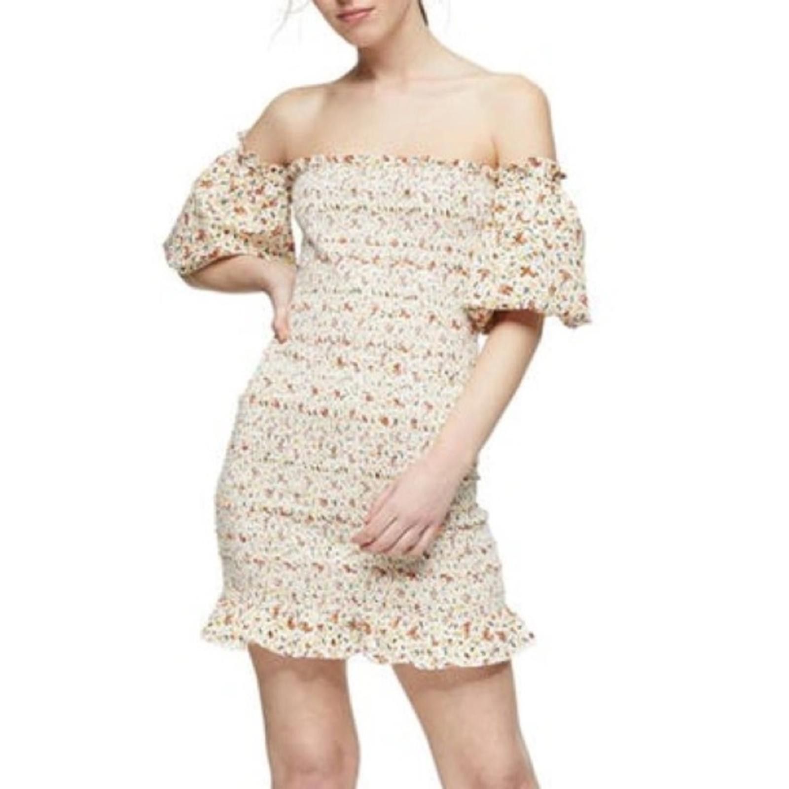 Topshop Topshop Floral Print Off Shoulder Smocked Mini Dress- Size 8 Size M / US 6-8 / IT 42-44 - 1 Thumbnail